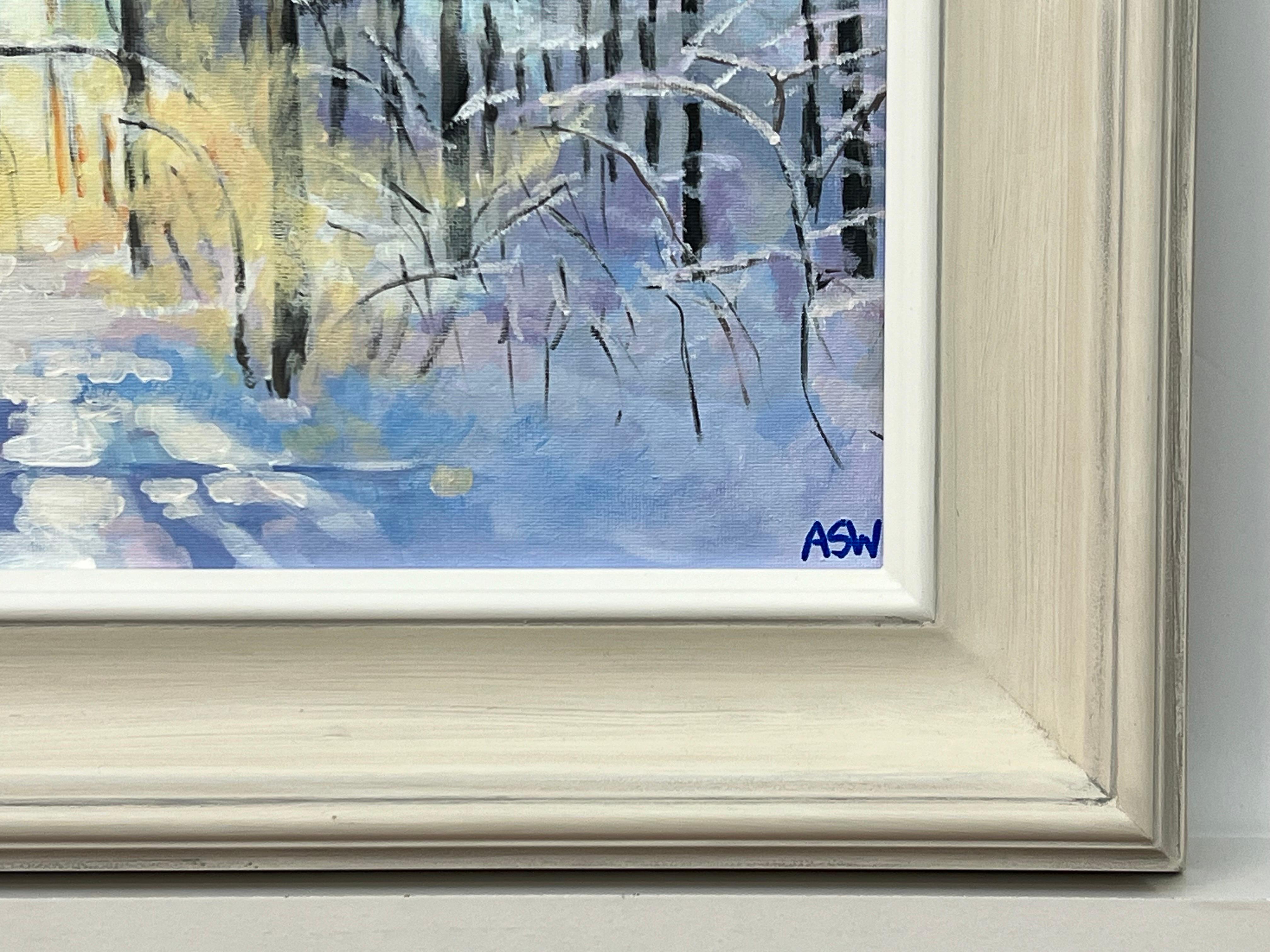 Impressionistic Winter Snow Landscape Painting of Forest in Zurich Switzerland For Sale 5