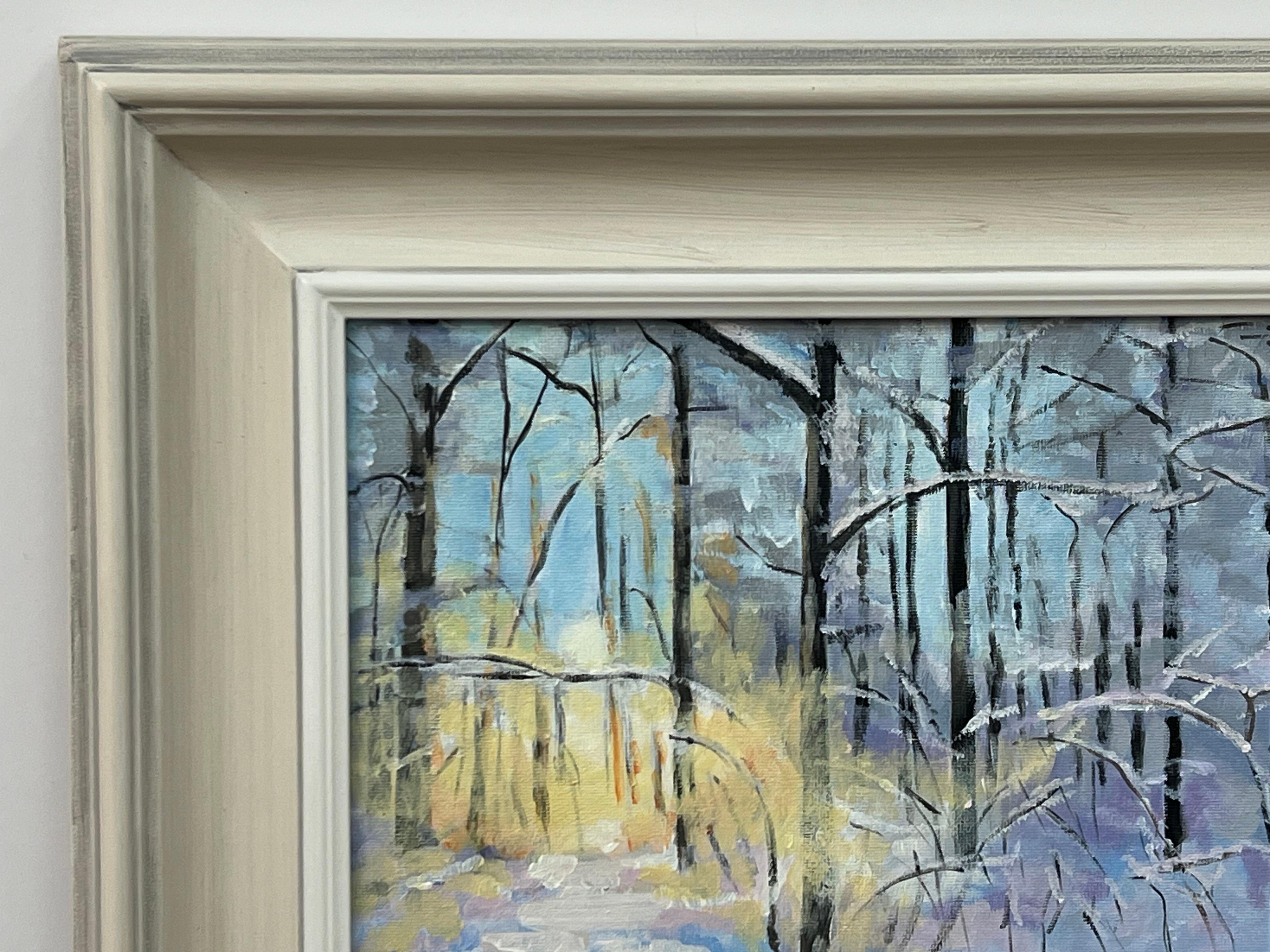 Impressionistic Winter Snow Landscape Painting of Forest in Zurich Switzerland For Sale 8