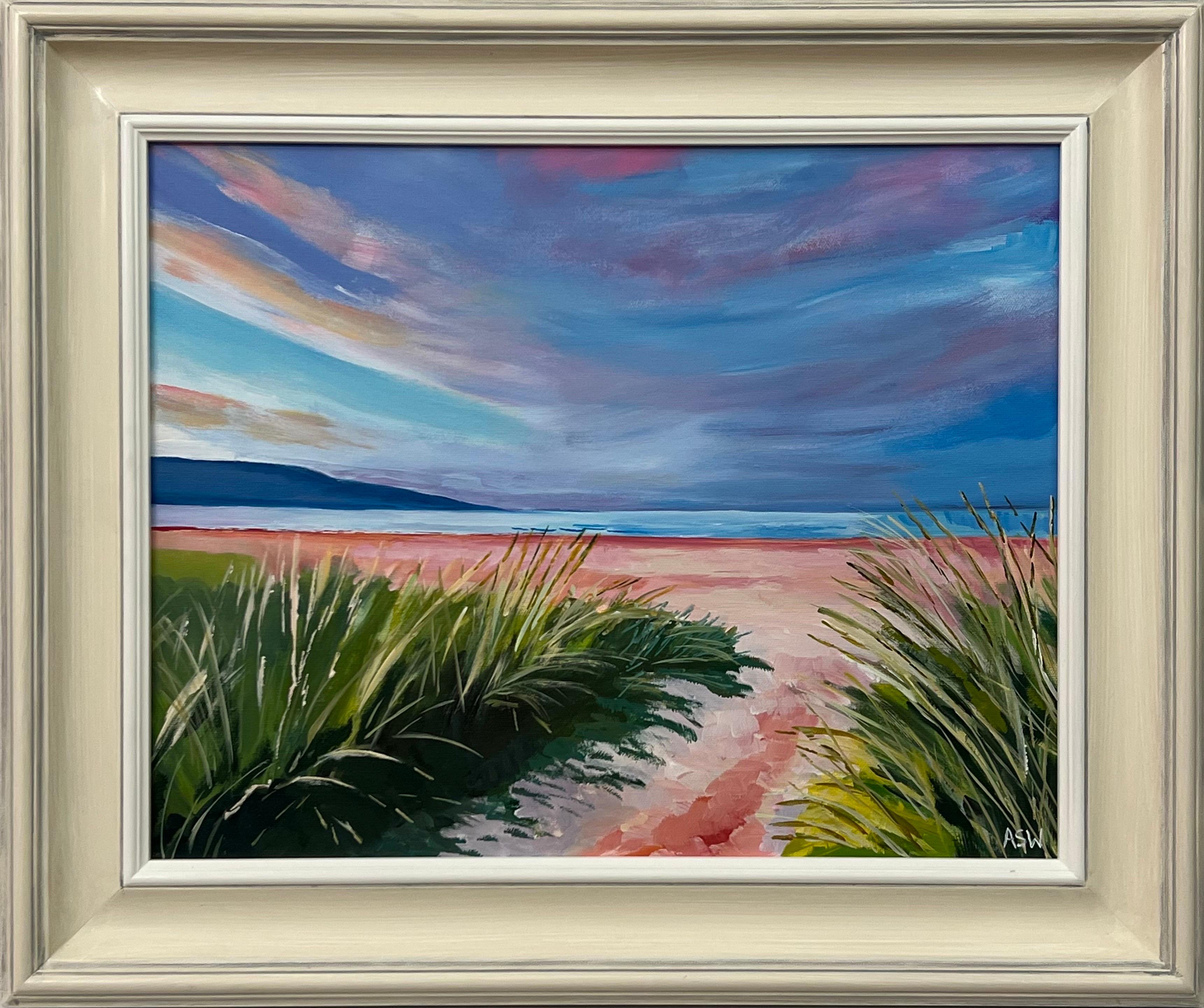 Angela Wakefield Landscape Painting - Landscape Seascape of Beautiful Remote Sandy Beach on the East Coast of Scotland