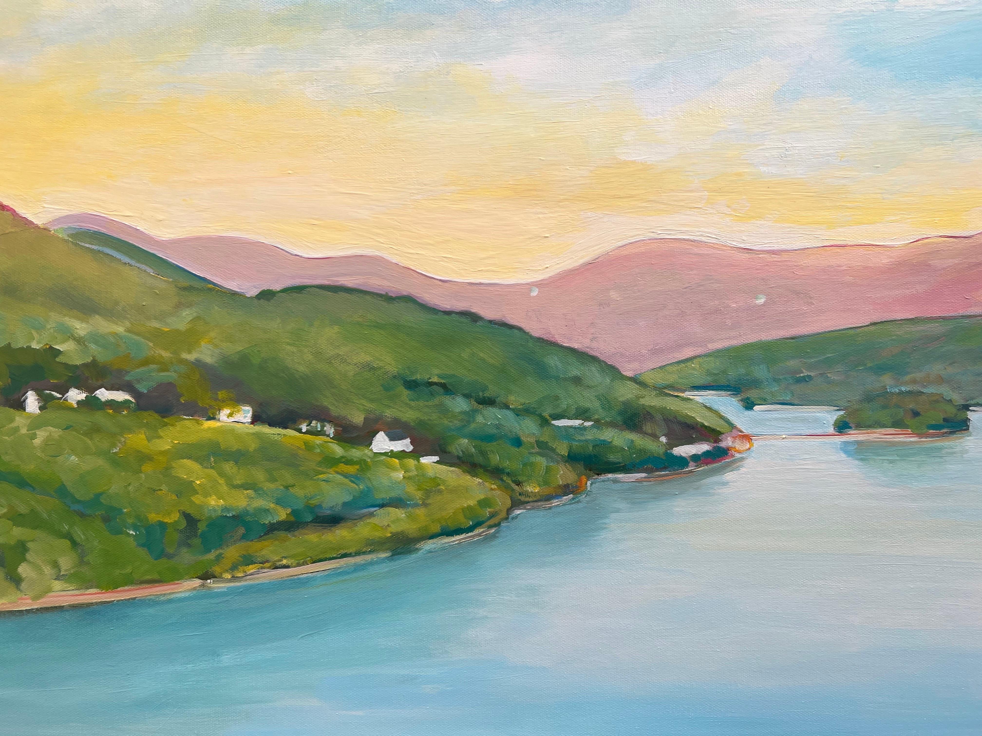 Grande peinture de paysage de la rivière Hudson, État de New York, États-Unis, par un artiste britannique en vente 8