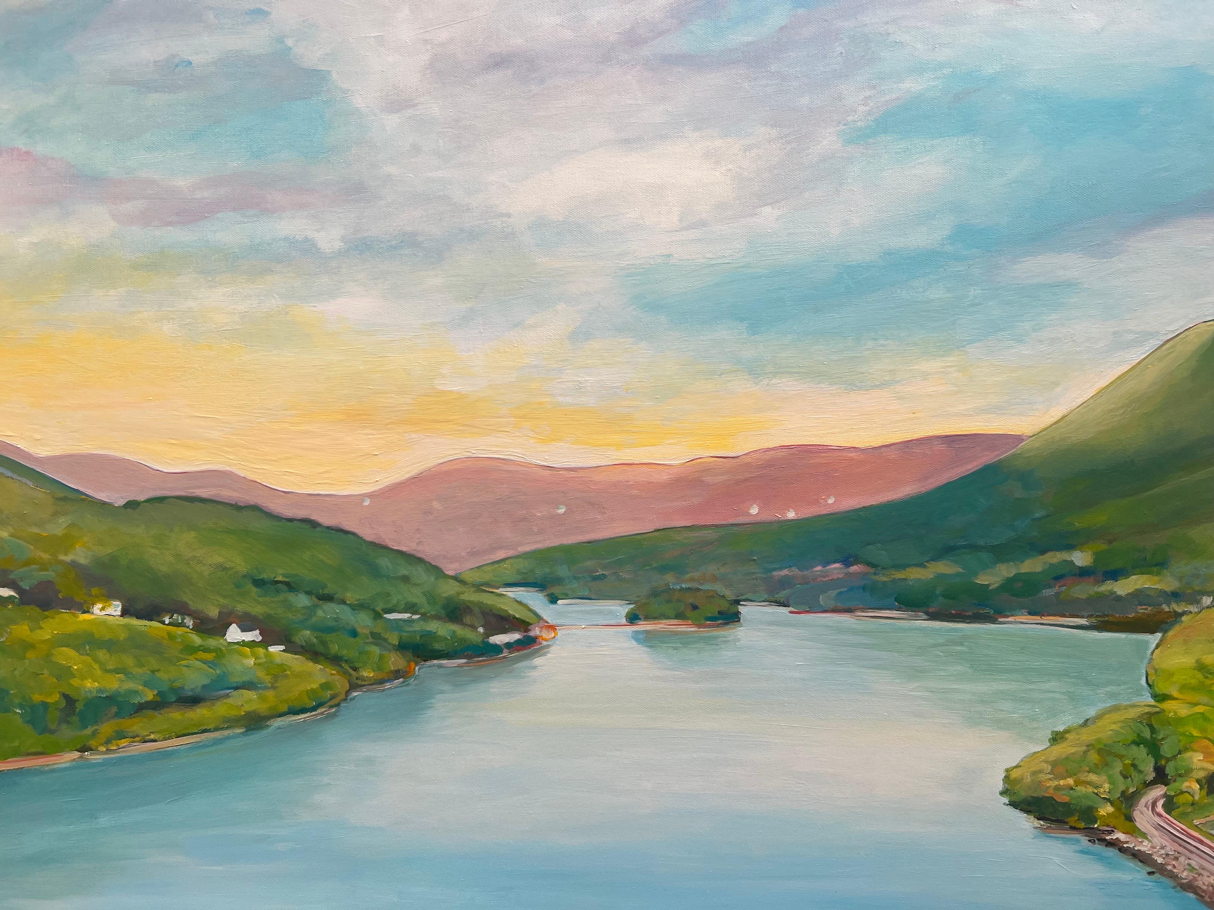Grande peinture de paysage de la rivière Hudson, État de New York, États-Unis, par un artiste britannique en vente 9