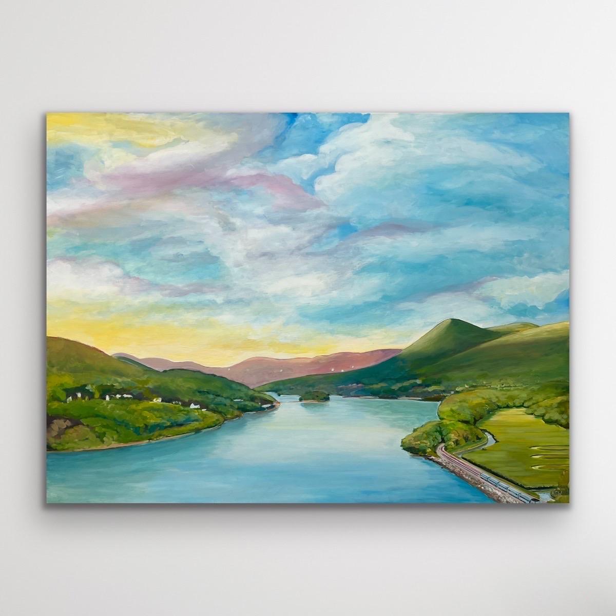 Grande peinture de paysage de la rivière Hudson, État de New York, États-Unis, par un artiste britannique en vente 2