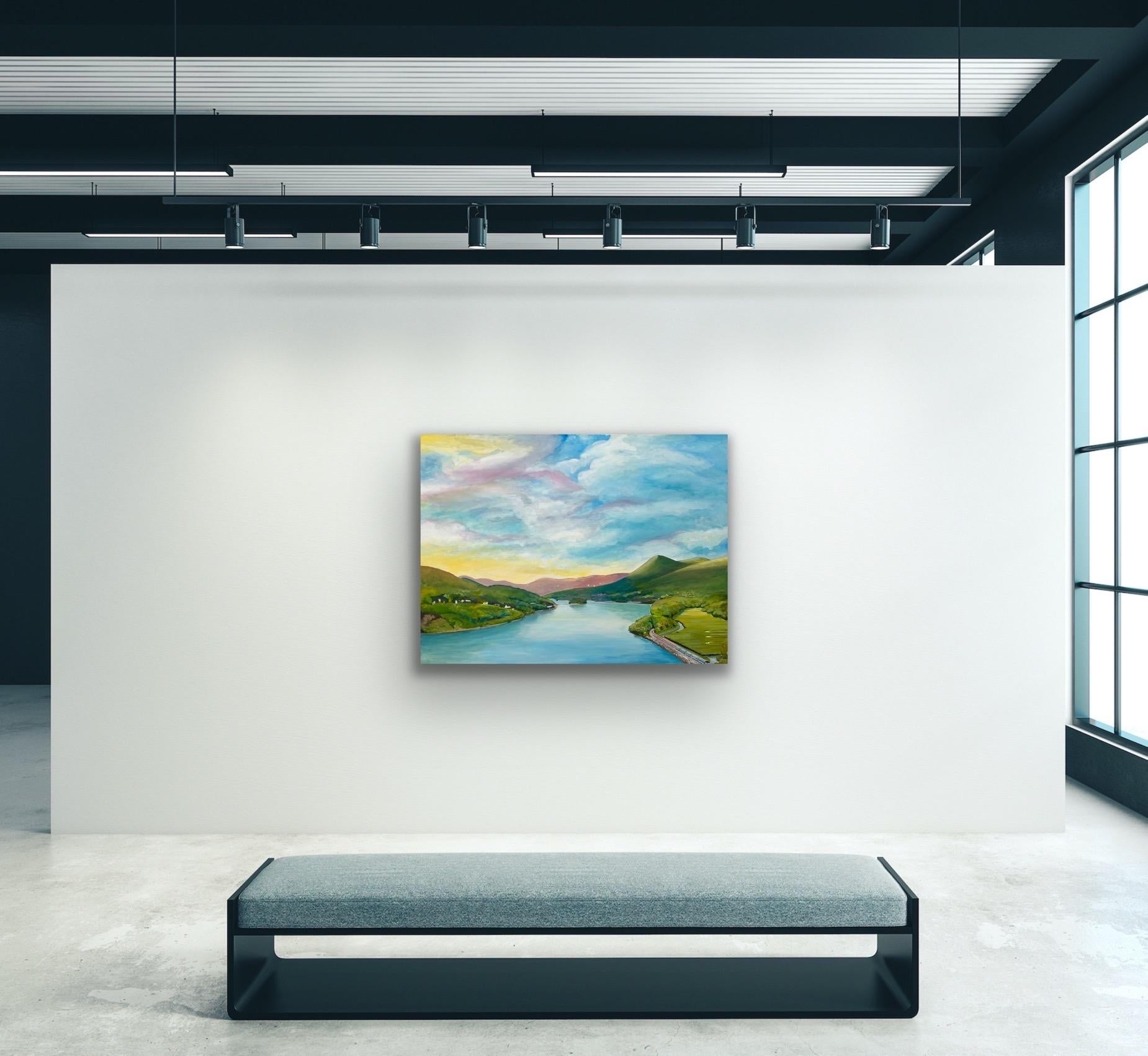 Grande peinture de paysage de la rivière Hudson, État de New York, États-Unis, par un artiste britannique en vente 3