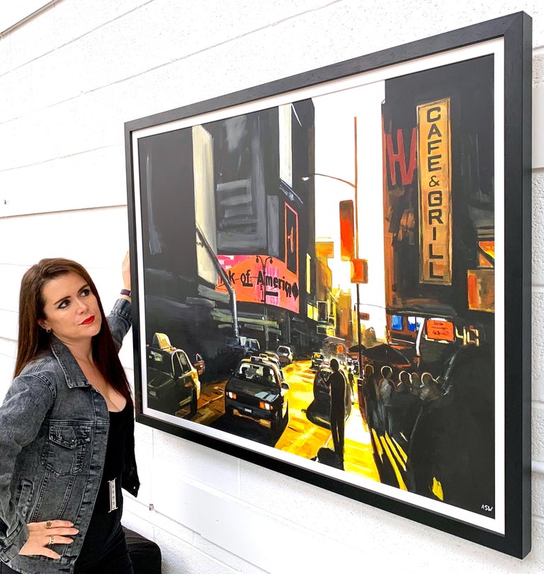 Large Original Painting of Broadway New York City by British Landscape Artist - Black Landscape Painting by Angela Wakefield
