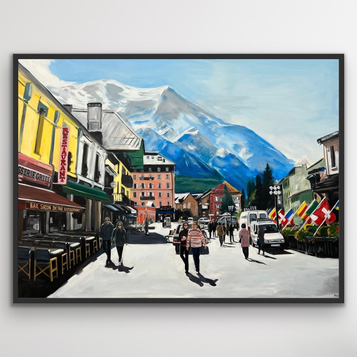 Großes Gemälde des Chamonix Mont Blanc in Frankreich des zeitgenössischen britischen Künstlers – Painting von Angela Wakefield