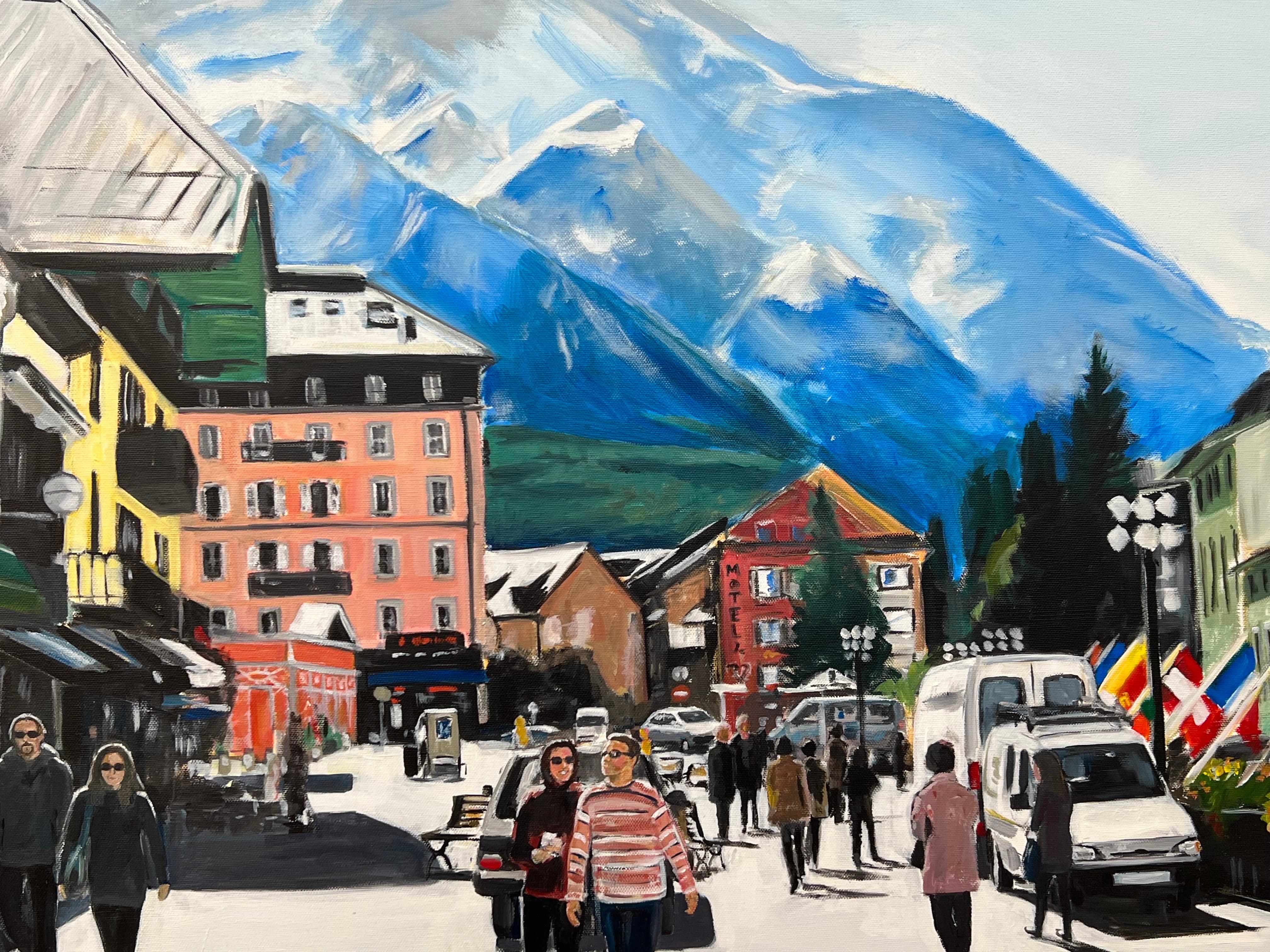 Großes Gemälde des Chamonix Mont Blanc in Frankreich des zeitgenössischen britischen Künstlers im Angebot 2