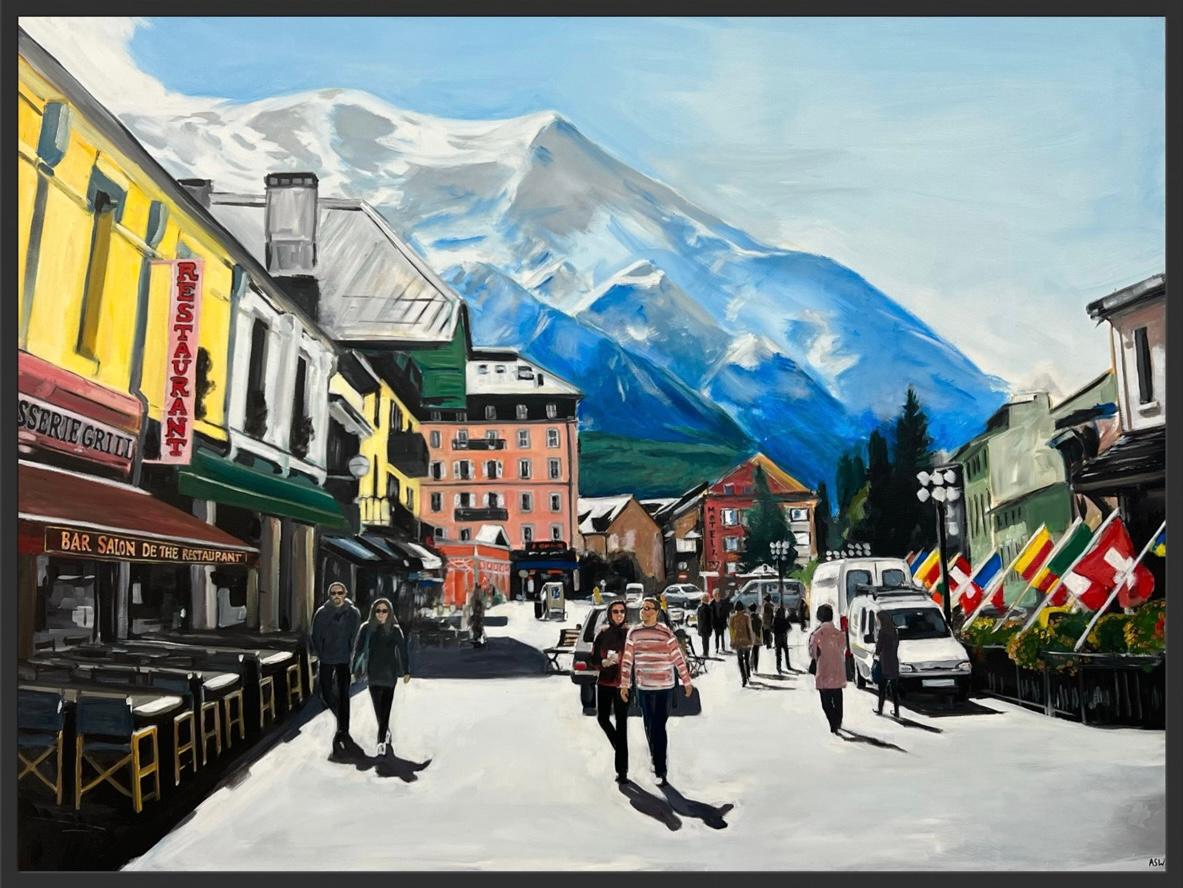 Großes Gemälde des Chamonix Mont Blanc in Frankreich des zeitgenössischen britischen Künstlers