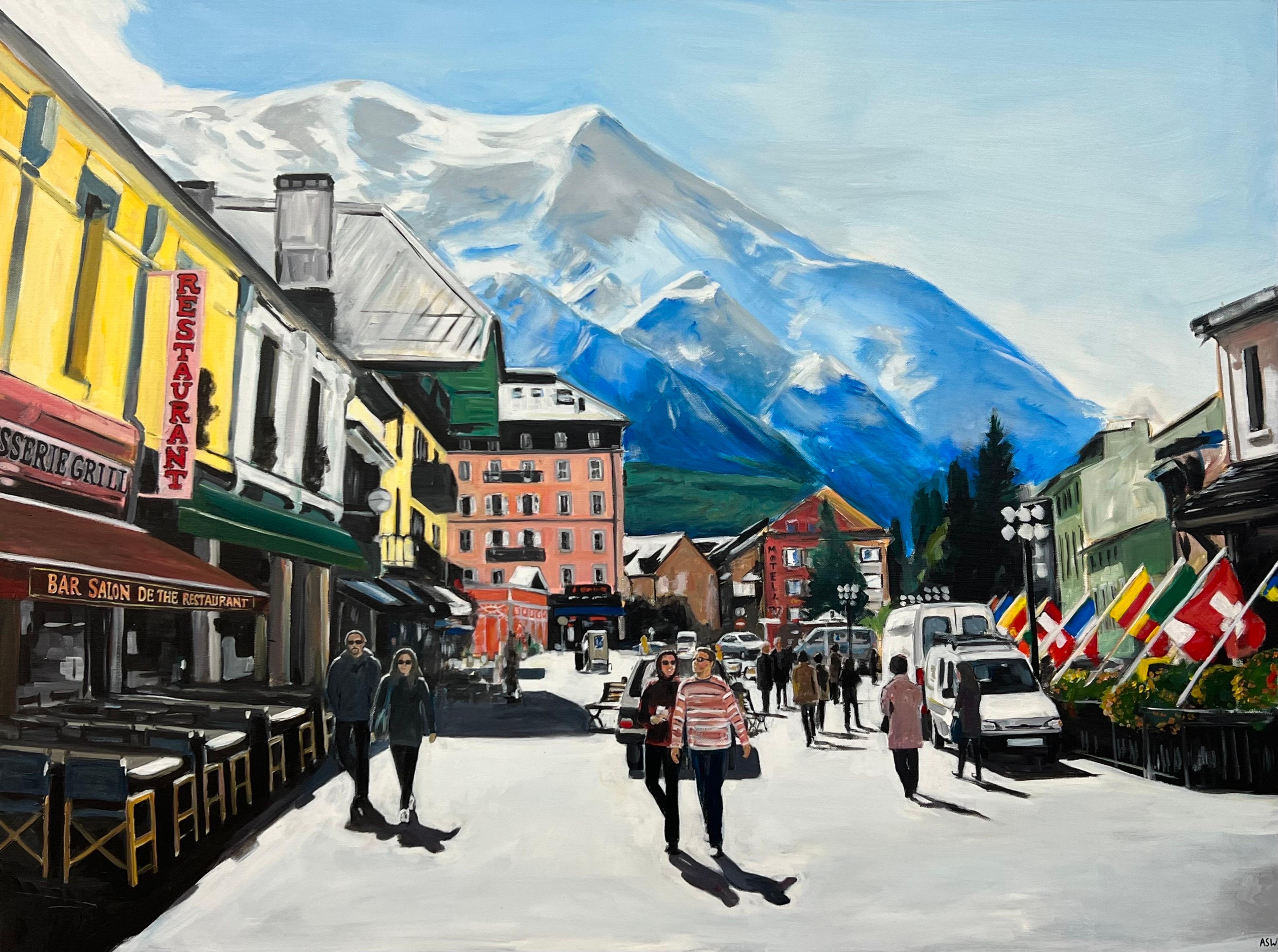 Gran cuadro de Chamonix Mont Blanc en Francia por un artista británico contemporáneo - Painting Contemporáneo de Angela Wakefield
