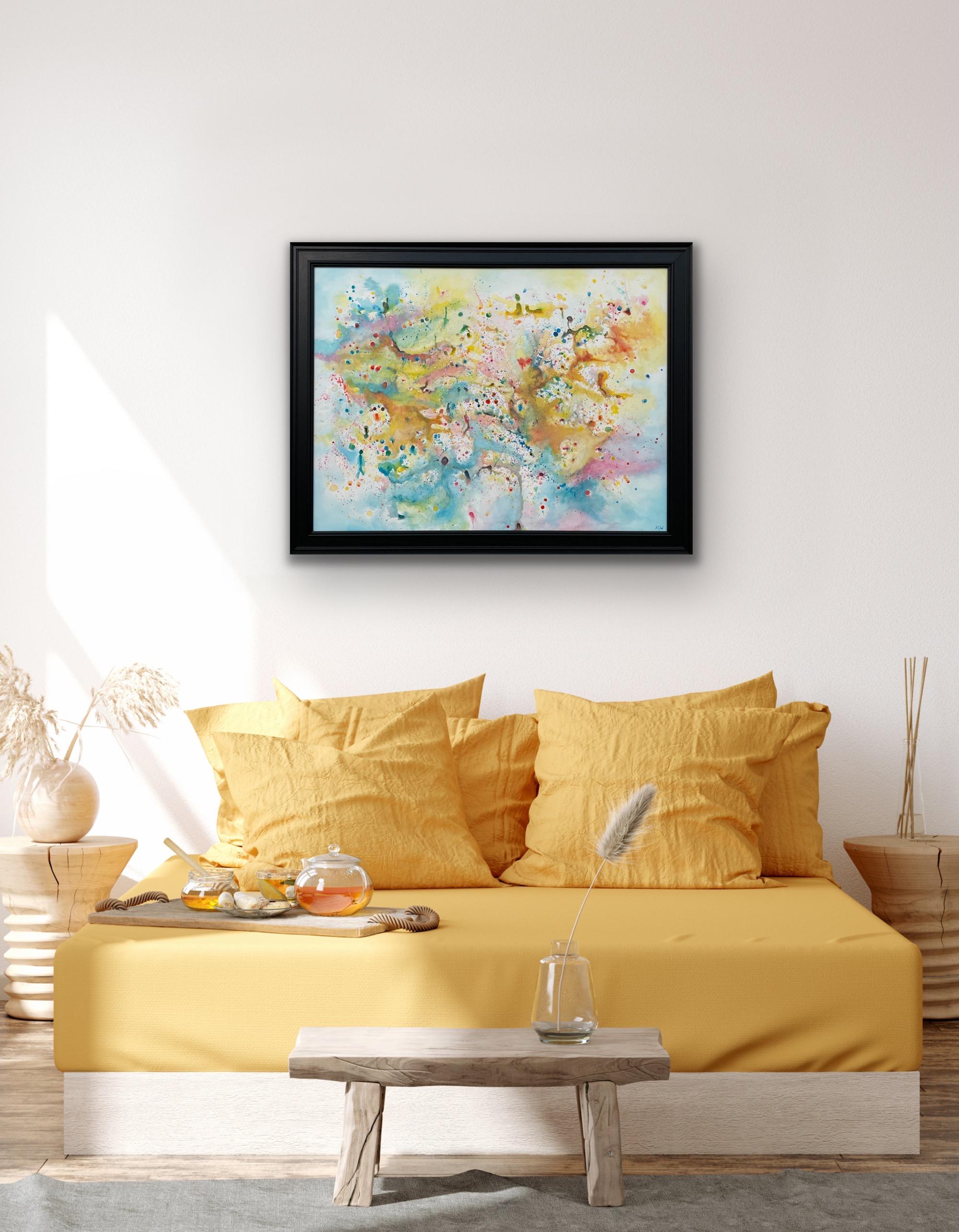 Light Colourful Abstract Art on White Background by Contemporary British Artist - Gray Abstract Drawing by Angela Wakefield