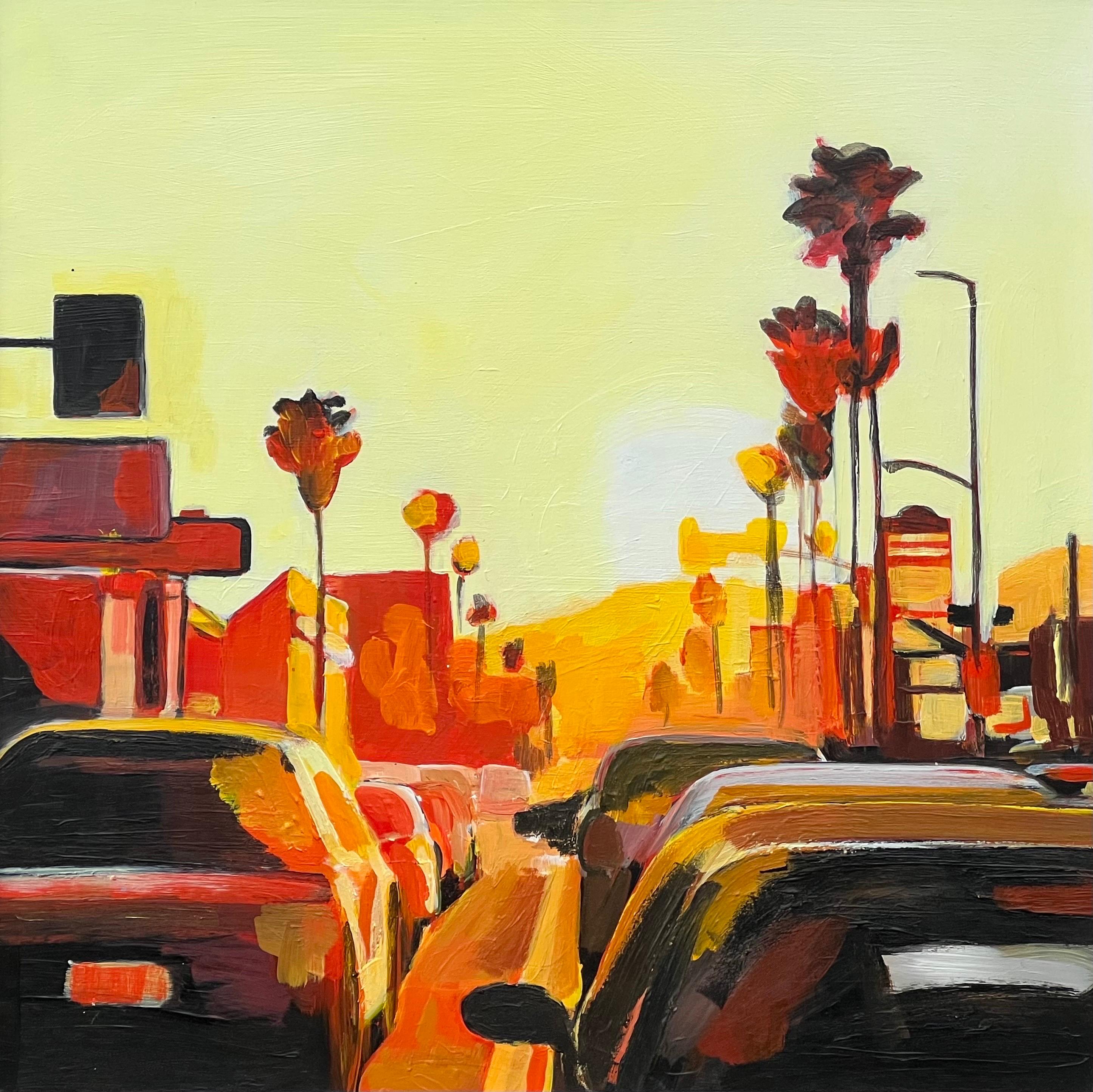 Los Angeles Traffic Street Scene Study from California Series by British Artist - Painting by Angela Wakefield