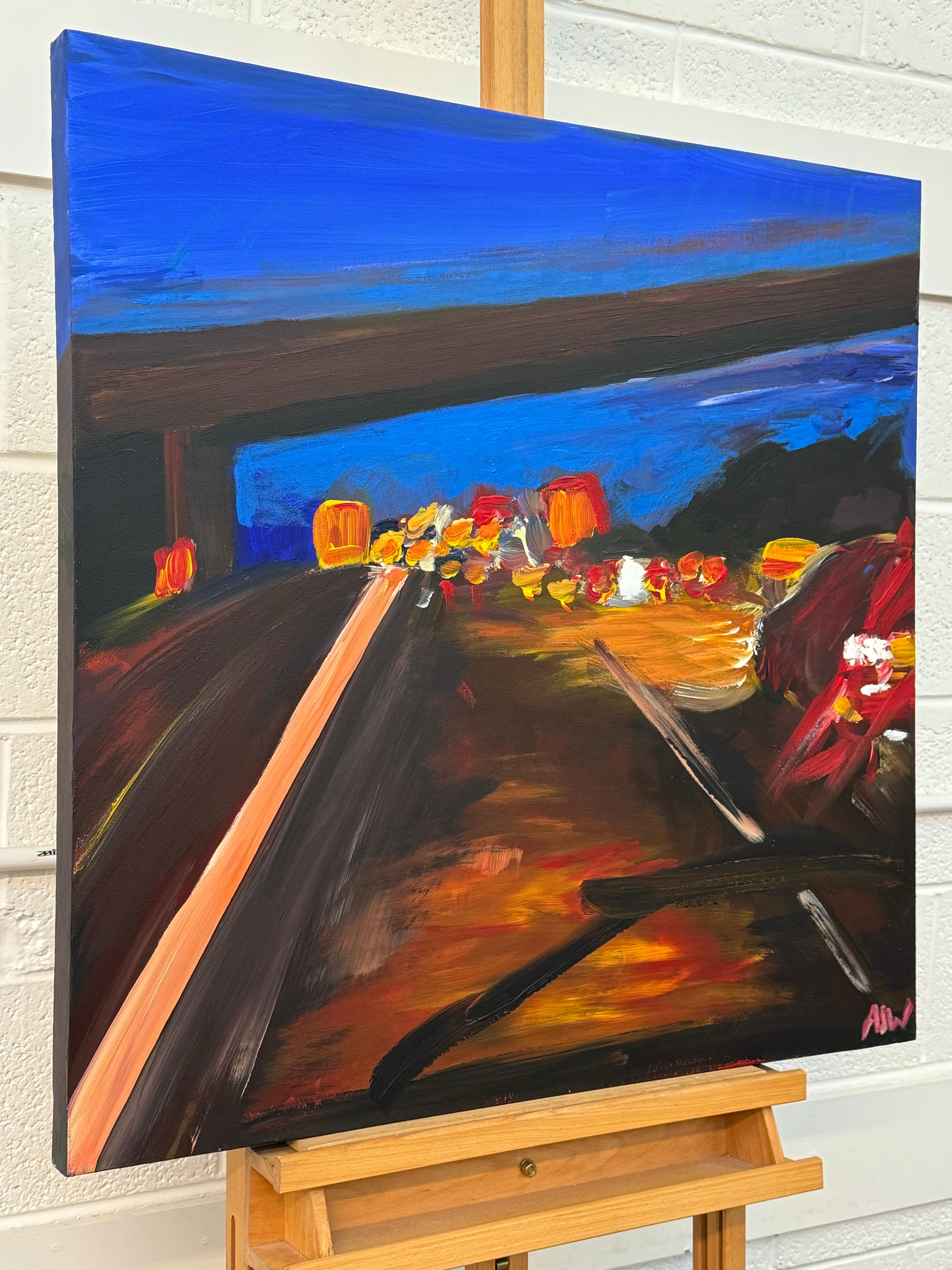 M6 Motorway in England - ein seltenes, von der Kritik hochgelobtes, ausdrucksstarkes Gemälde – Painting von Angela Wakefield