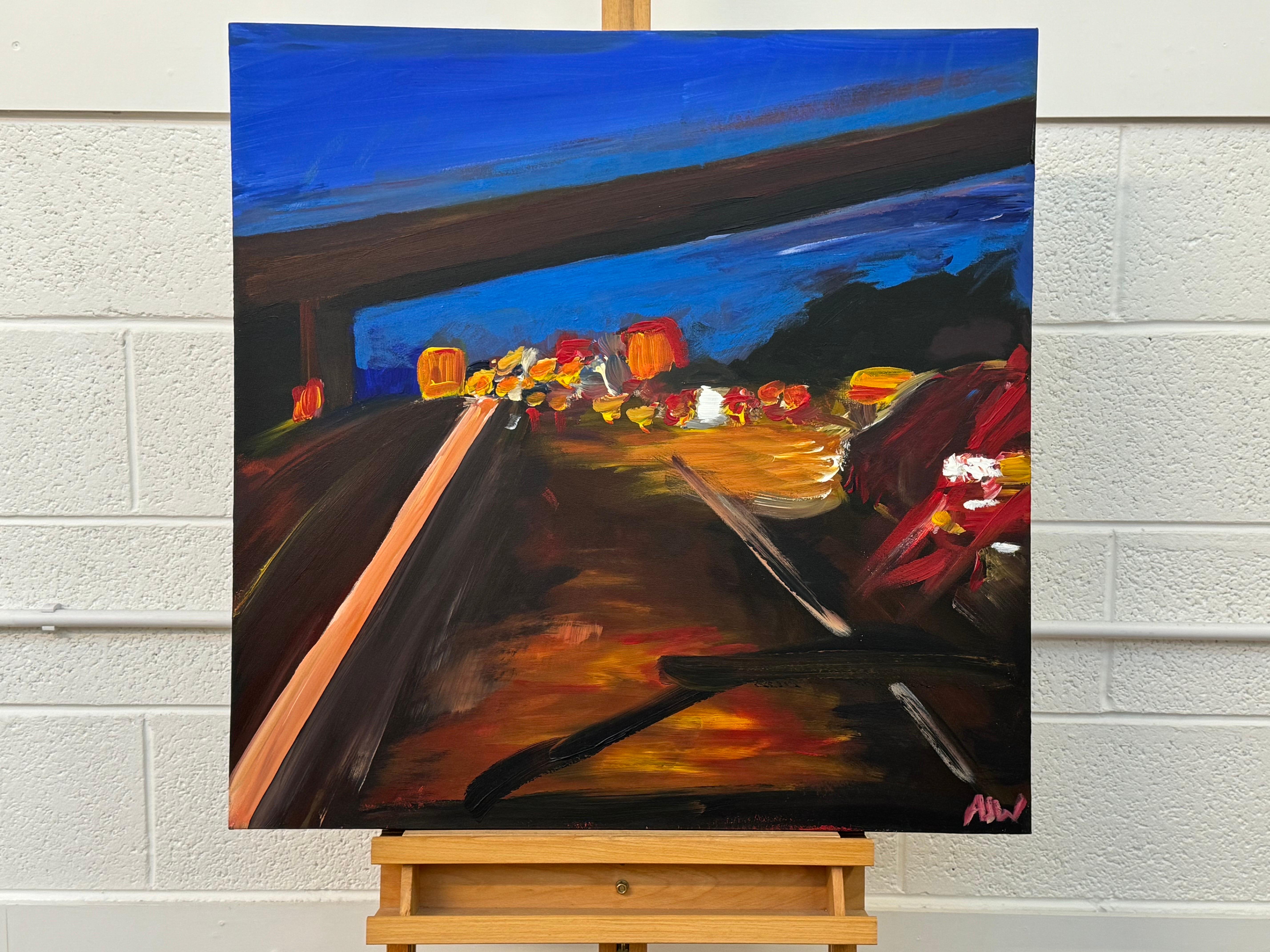 M6 Motorway in England - ein seltenes, von der Kritik hochgelobtes, ausdrucksstarkes Gemälde (Abstrakter Expressionismus), Painting, von Angela Wakefield