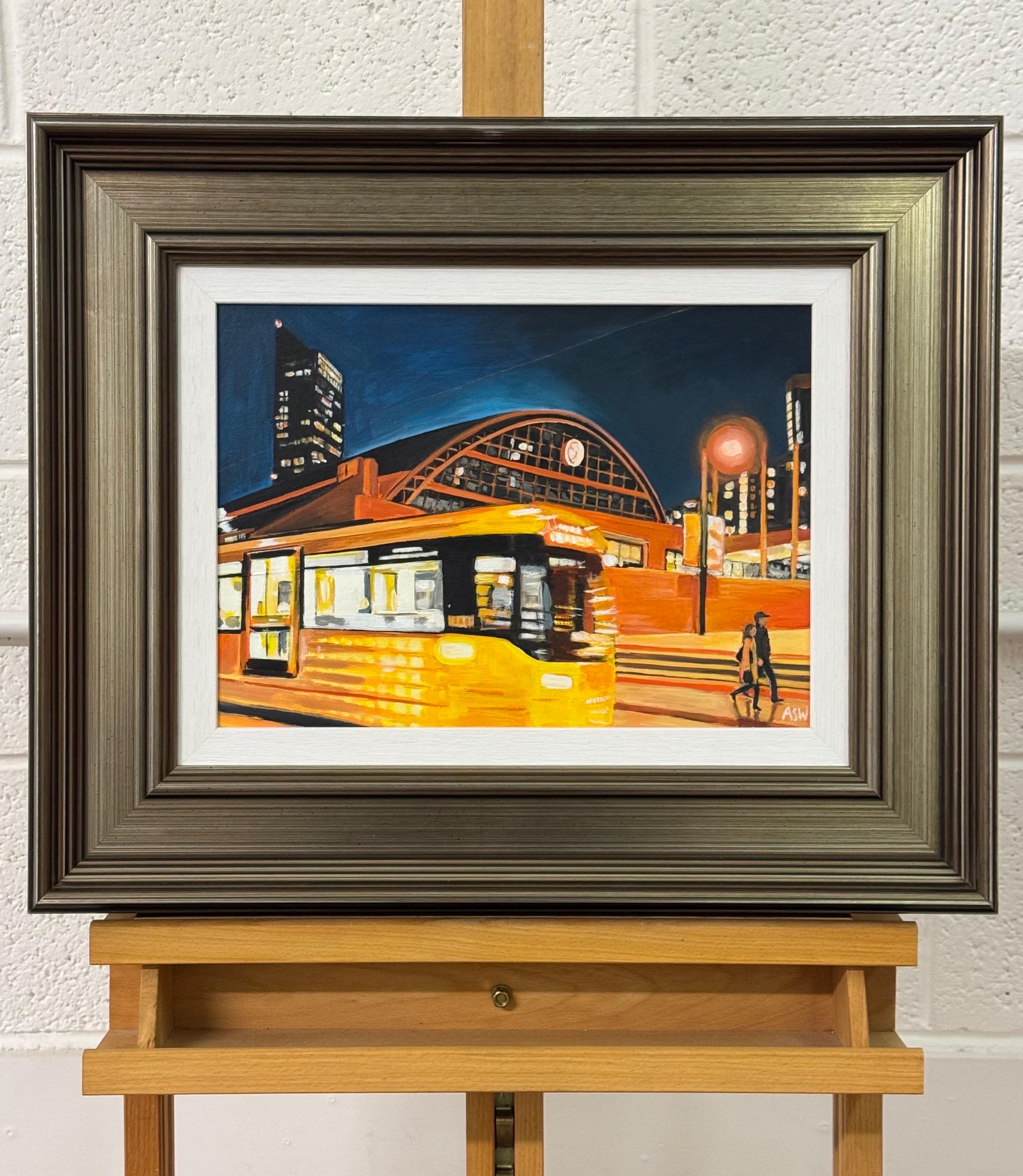 Estación central de tren de Manchester en marco de bronce por artista británico contemporáneo - Painting Contemporáneo de Angela Wakefield
