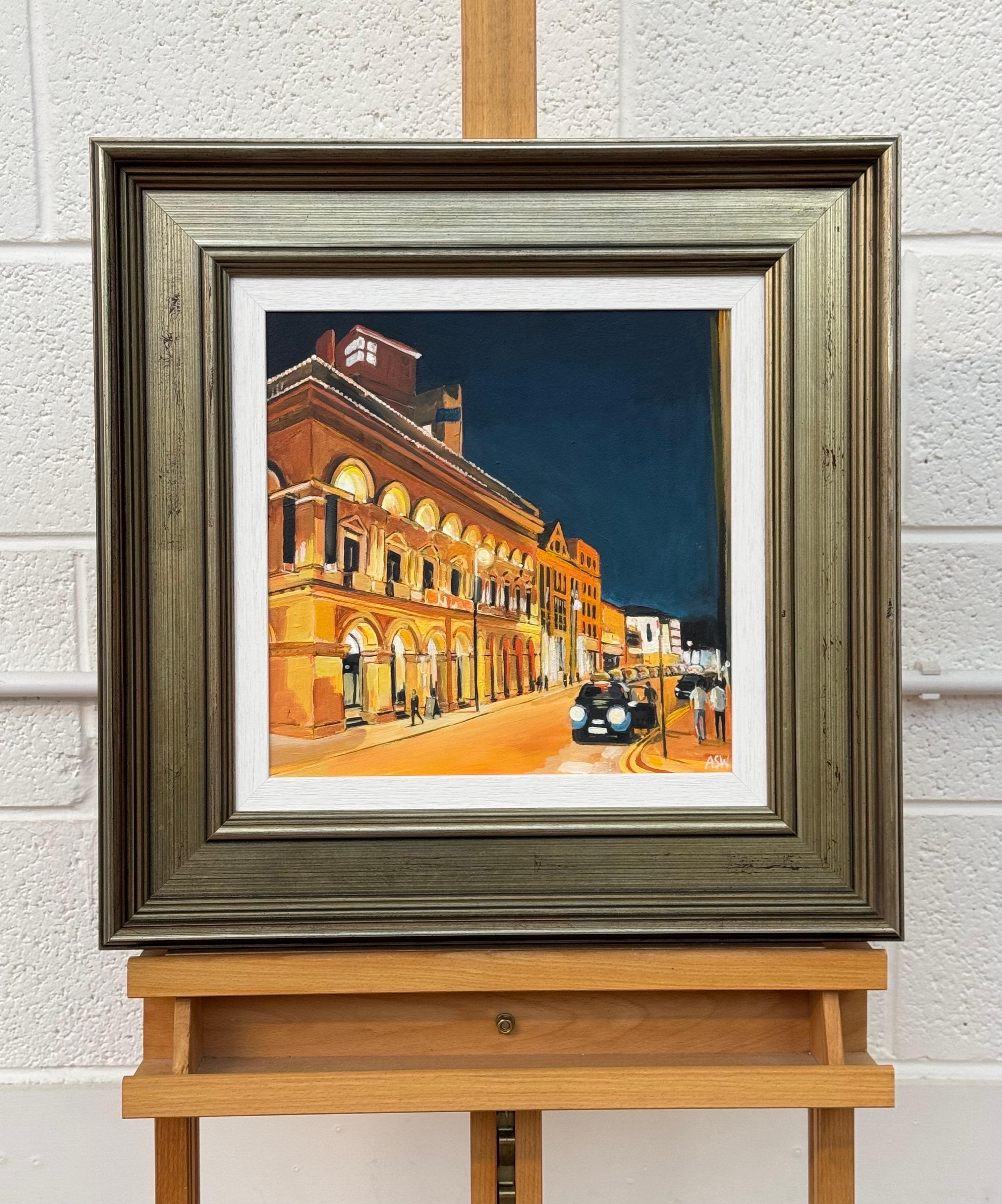Manchester England Urban Art in a Bronze Frame by Contemporary British Artist - Black Landscape Painting by Angela Wakefield