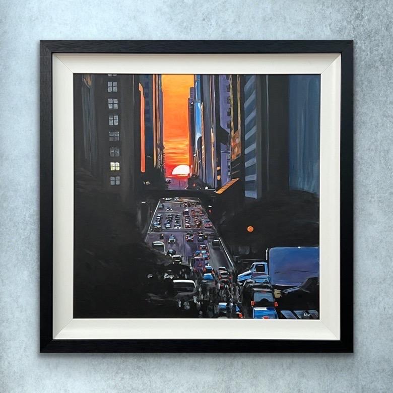 Henge de Manhattan al atardecer en una concurrida calle de Nueva York por un artista británico - Painting Contemporáneo de Angela Wakefield