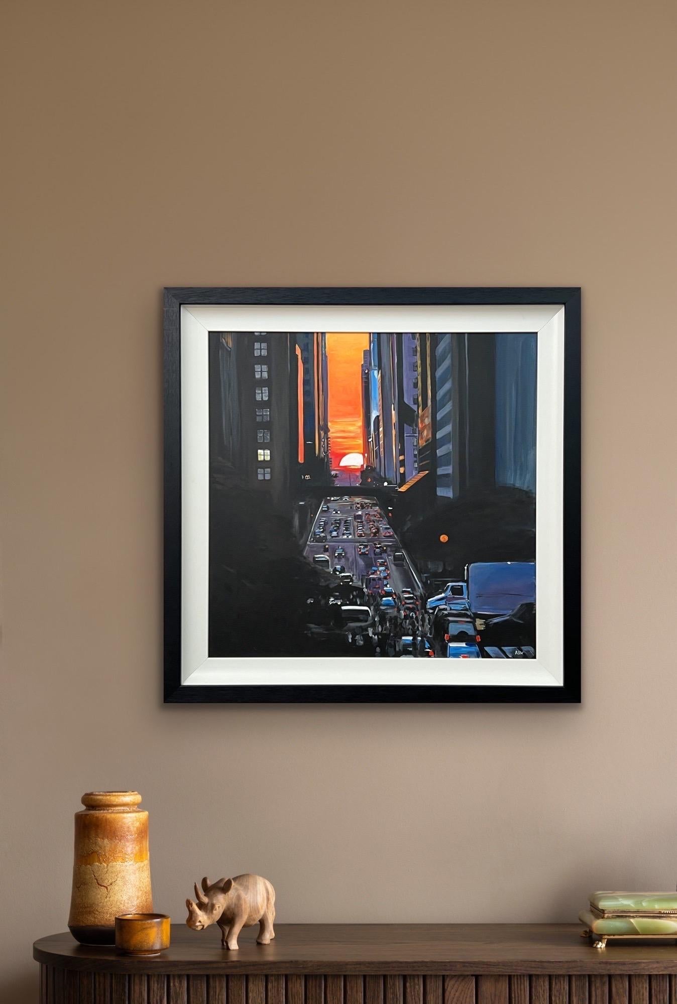 Henge de Manhattan al atardecer en una concurrida calle de Nueva York por un artista británico en venta 2