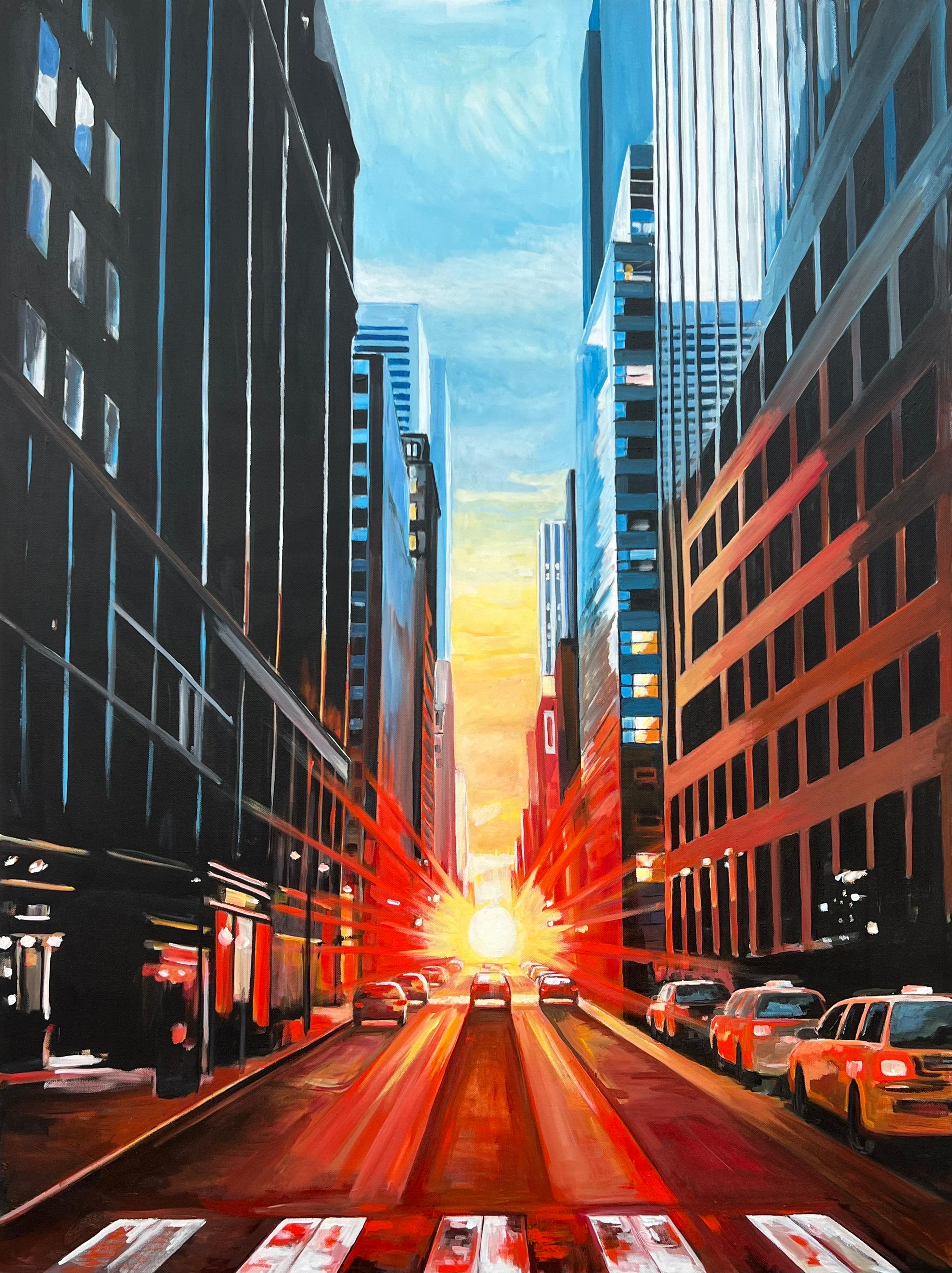 Manhattan Henge New York City Dramatic Sunset by British Urban Landscape Artist