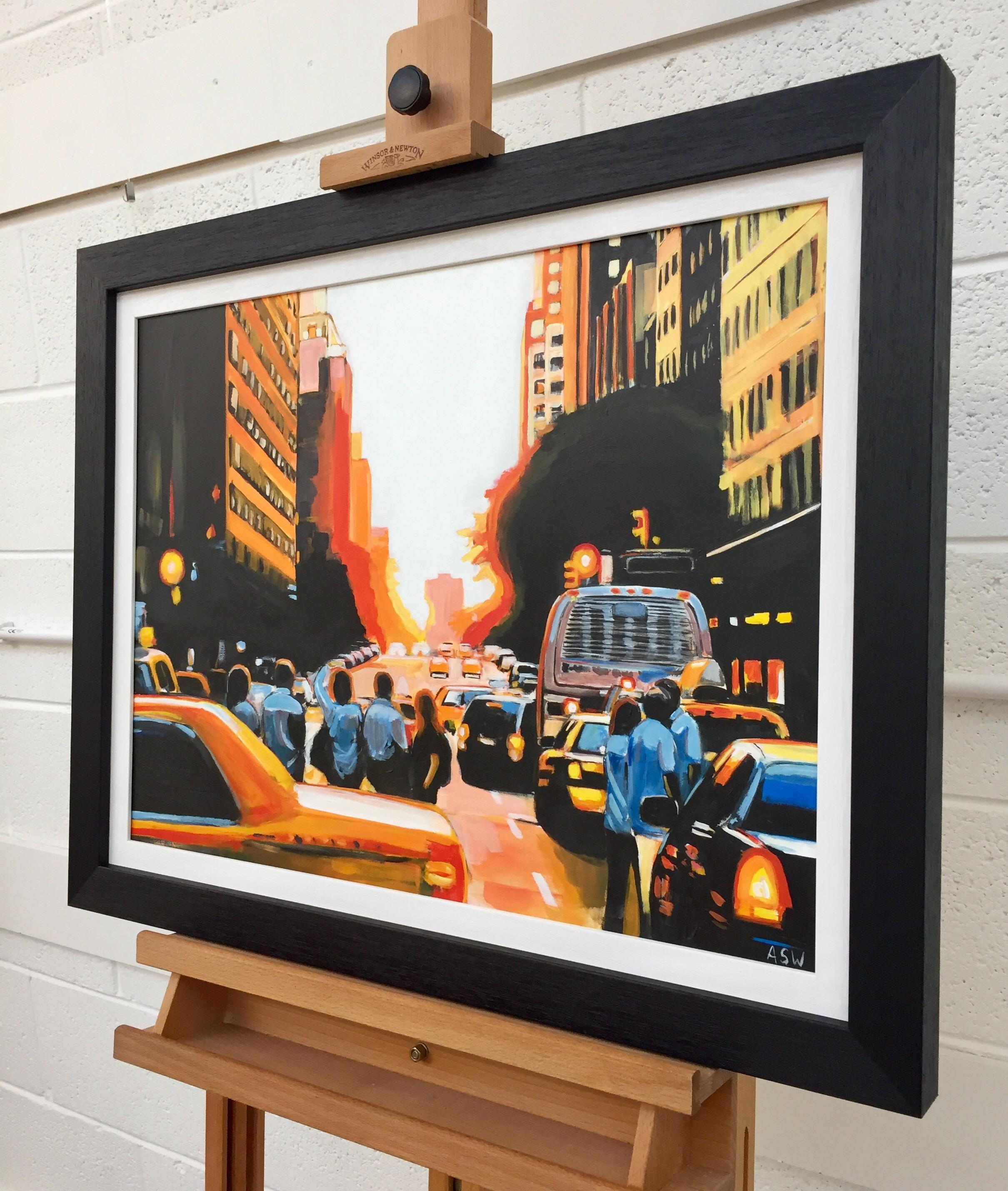 Figurative Painting of People admiring Manhattan Henge Sunset New York City NYC with dramatic light and colours by Leading British Urban Artist, Angela Wakefield. 

Art measures 24 x 18 inches
Frame measures 29 x 23 inches

Angela Wakefield has