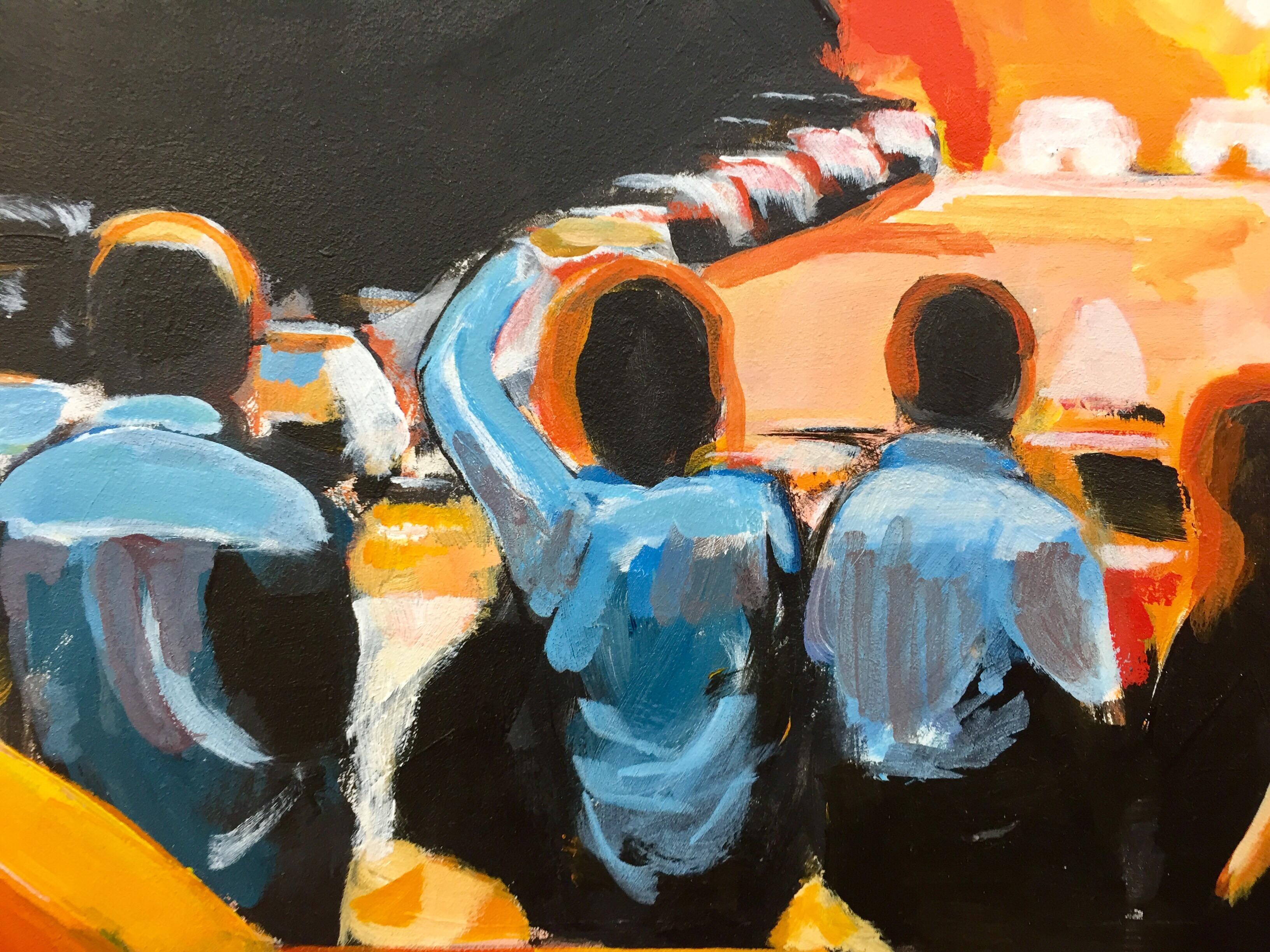 Figures at Manhattan Henge Sunset New York City par le Leading British Urban Artist en vente 9