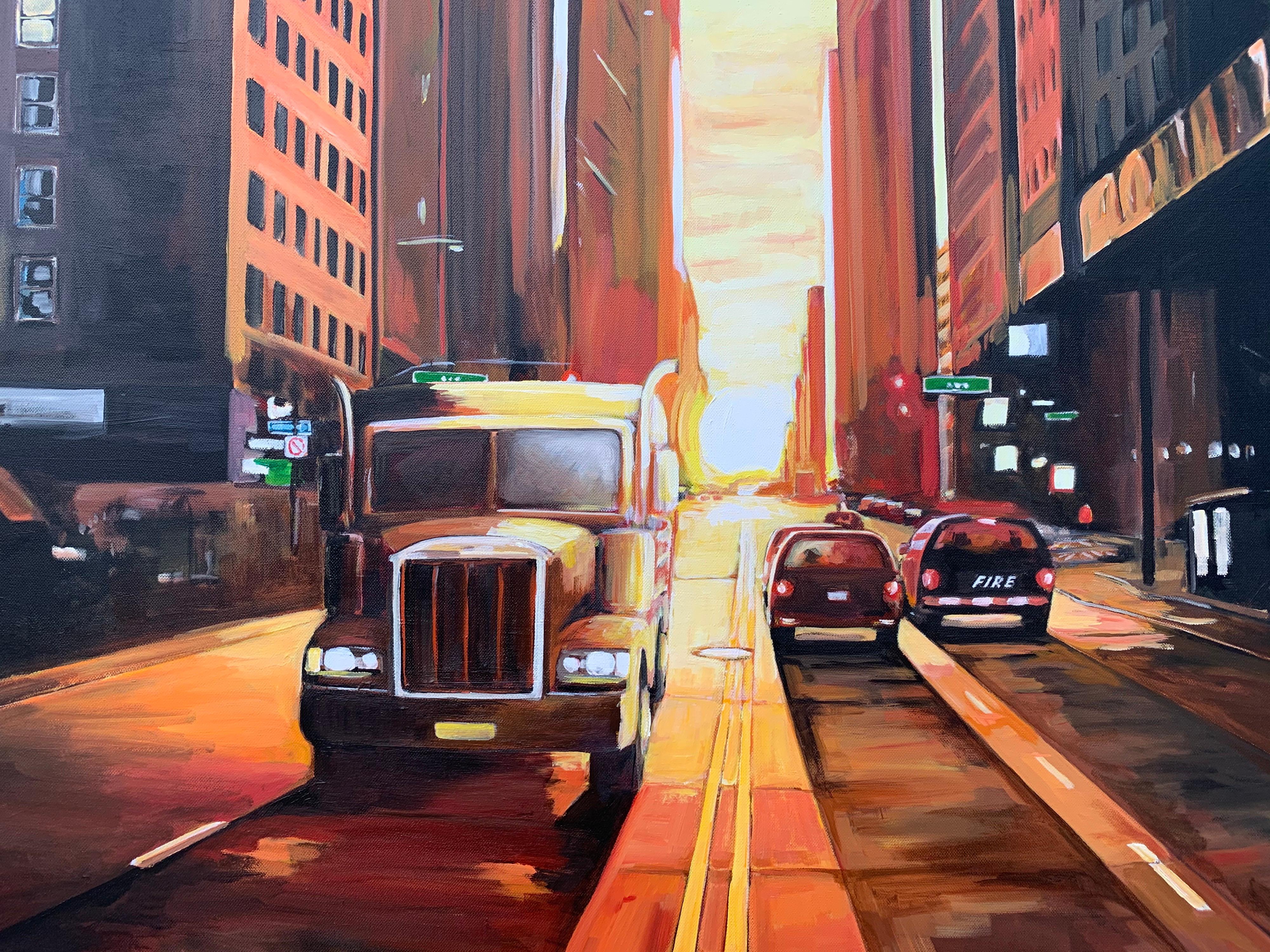 Manhattan Henge Truck Puesta de sol en Nueva York por un artista británico contemporáneo en venta 8
