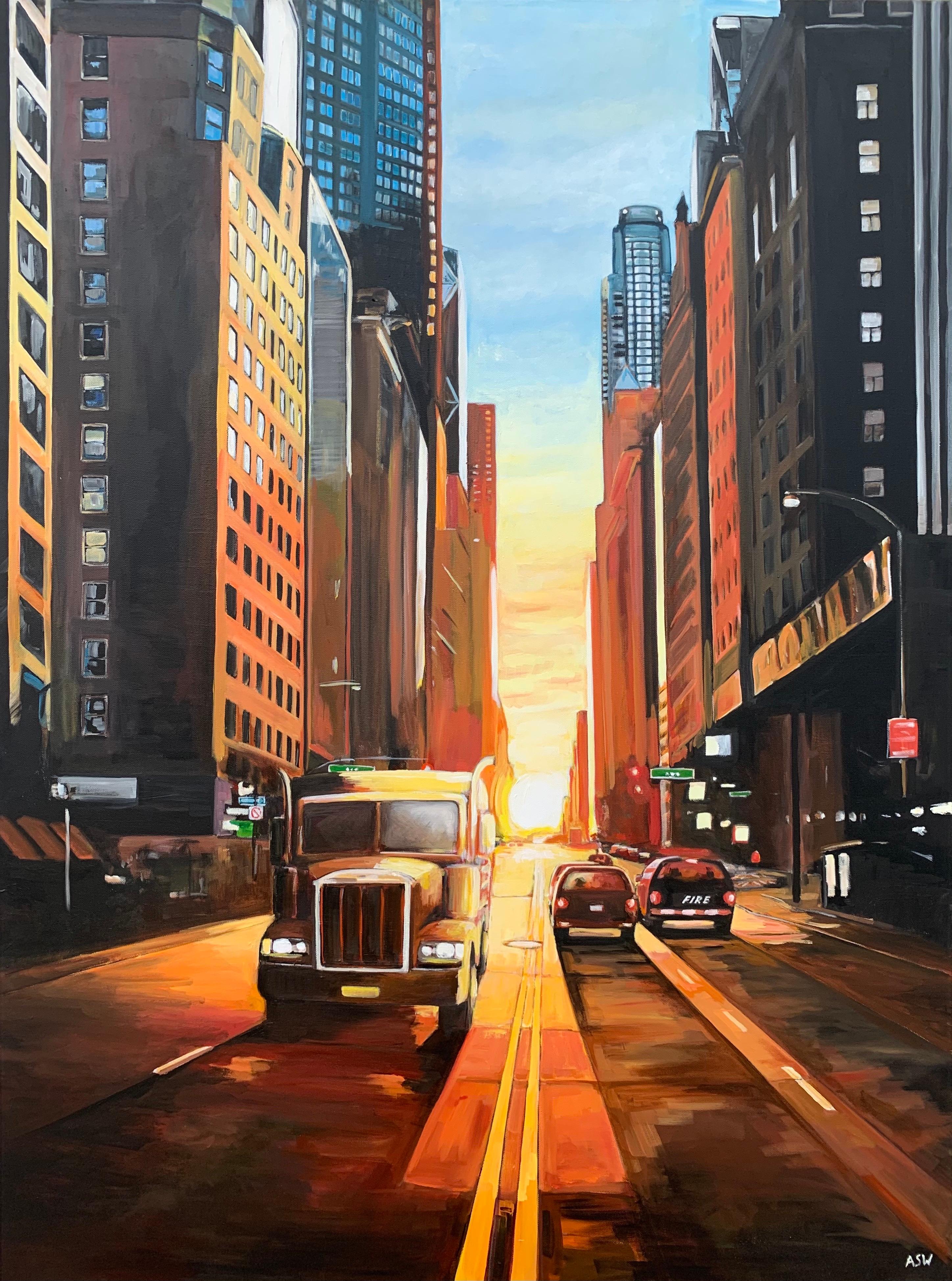 Manhattan Henge Truck Puesta de sol en Nueva York por un artista británico contemporáneo en venta 1