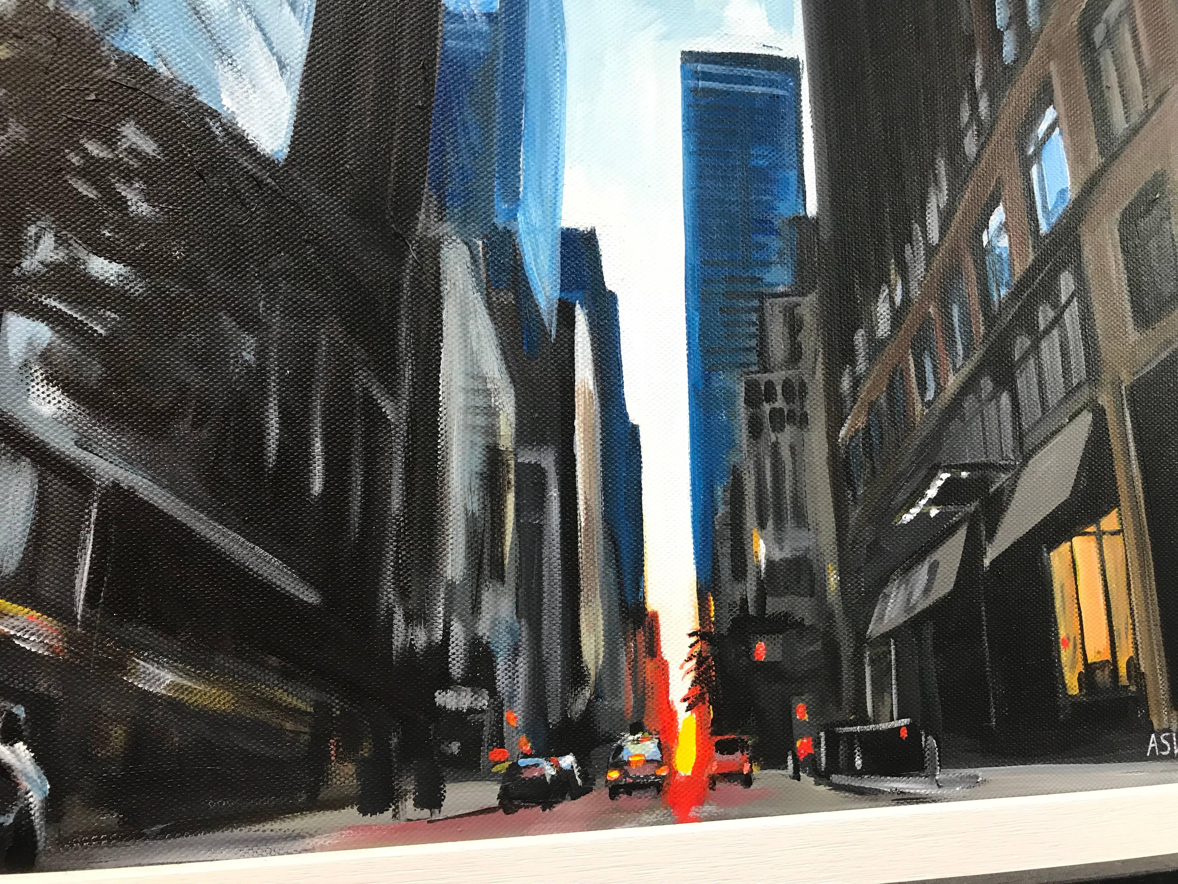 Gemälde eines SommerSonnenuntergangs in New York City von Leading British Urban Artist UK 1