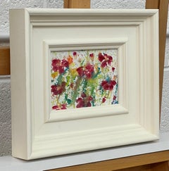 Miniature Abstract Flower Study on White Canvas by Contemporary British Artist