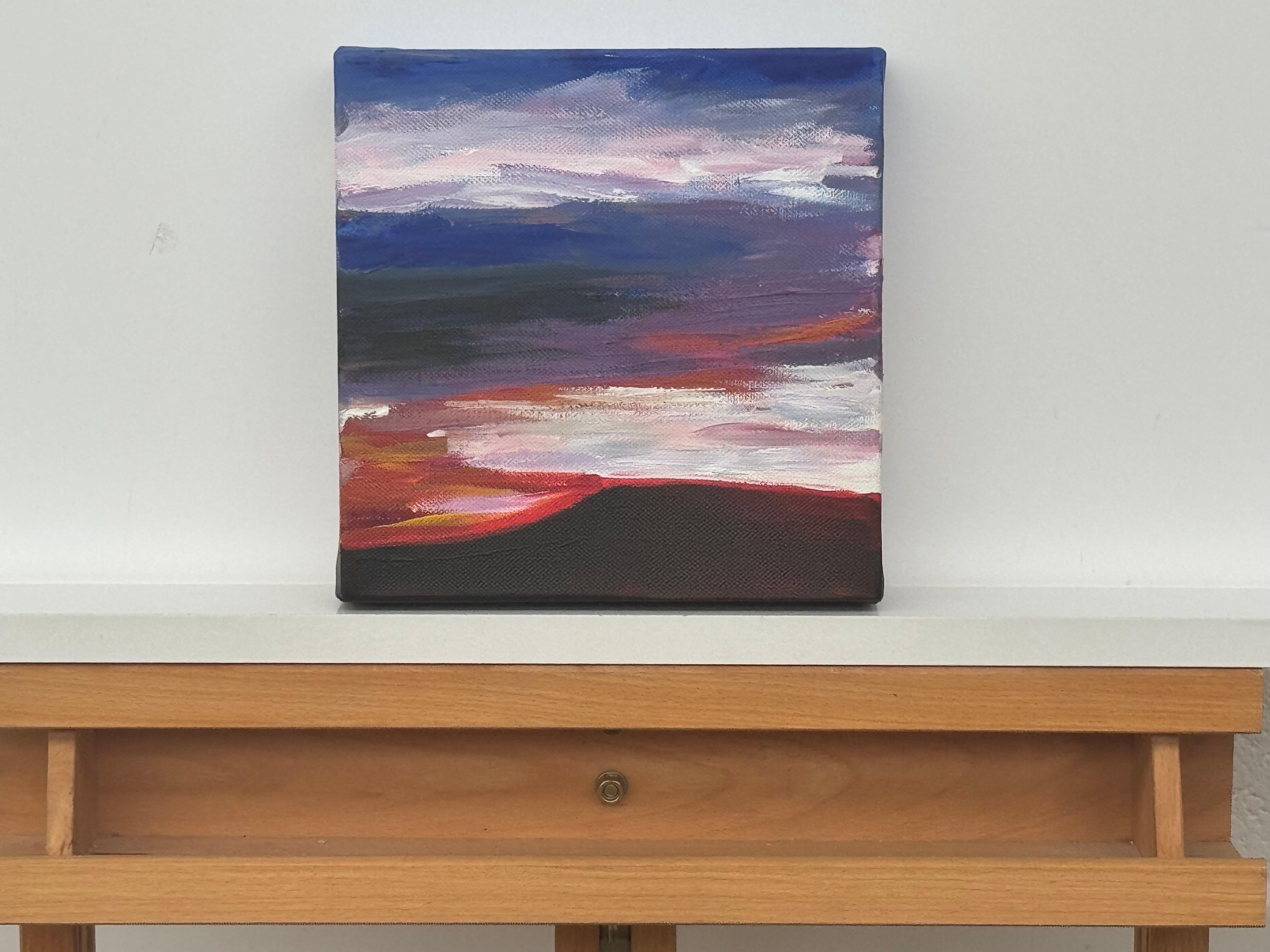 Miniature paysage abstrait peinture de ciel campagne anglaise par un artiste britannique - Painting de Angela Wakefield