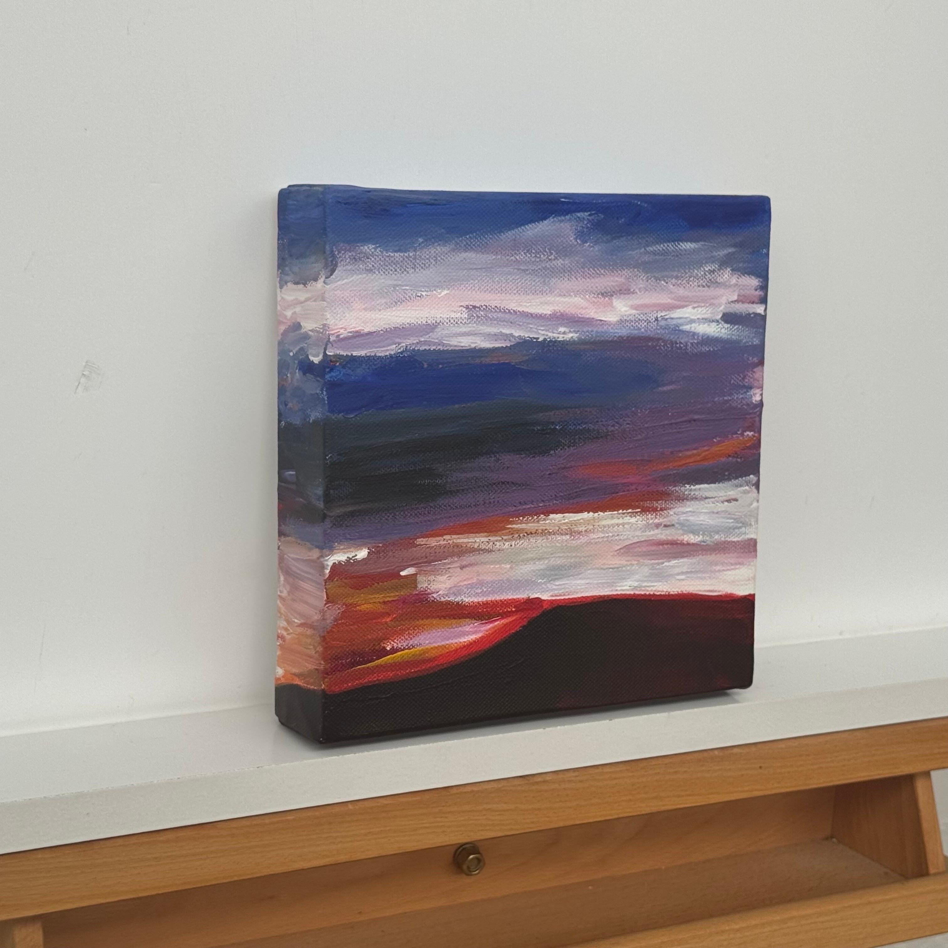 Miniature paysage abstrait peinture de ciel campagne anglaise par un artiste britannique en vente 2