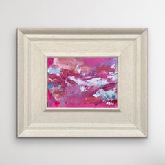 Abstraktes Miniatur-Gemälde auf rosa Hintergrund von Contemporary British Artist
