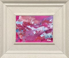 Miniature Abstract Painting on Pink Background by Contemporary British Artist