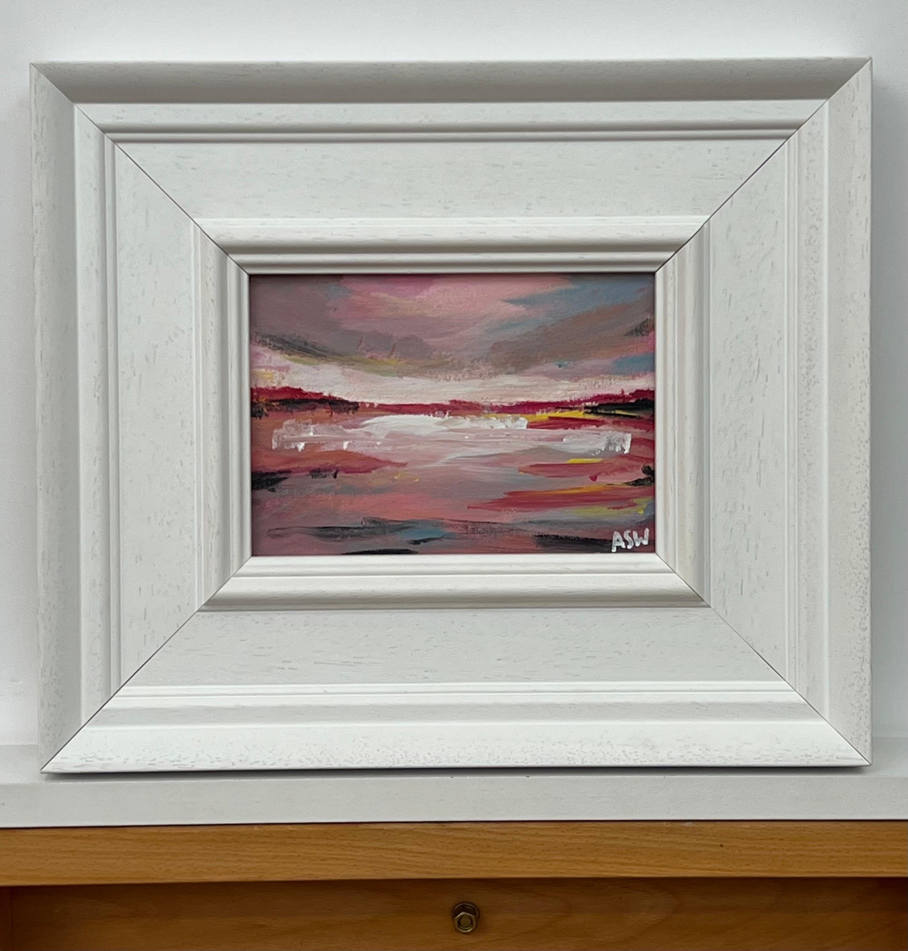 Miniature Abstract Painting Study with Pink by Contemporary British Artist For Sale 1