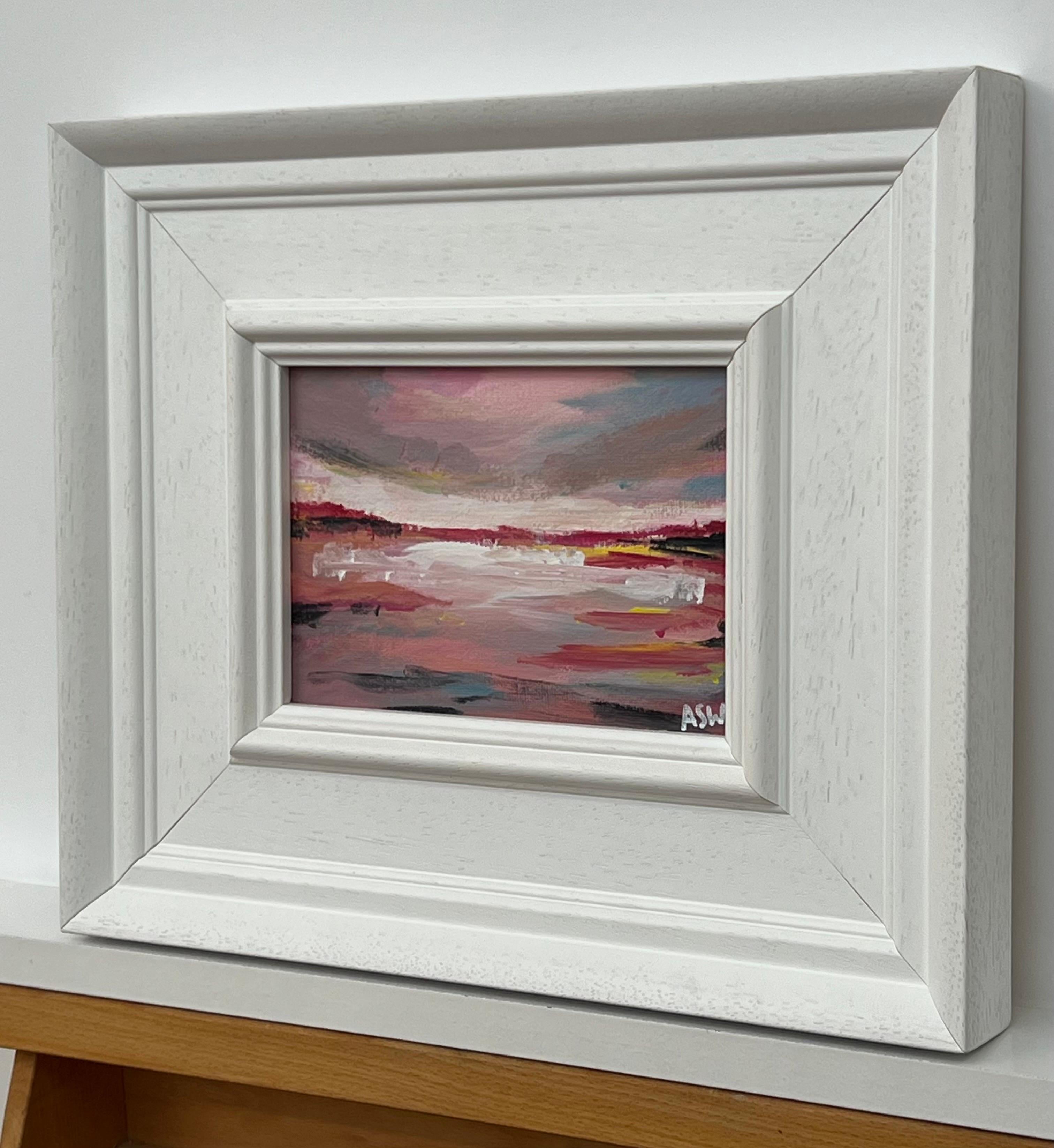 Miniature Abstract Painting Study with Pink by Contemporary British Artist For Sale 2