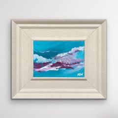 Miniature Abstract Painting Turquoise Background by Contemporary British Artist