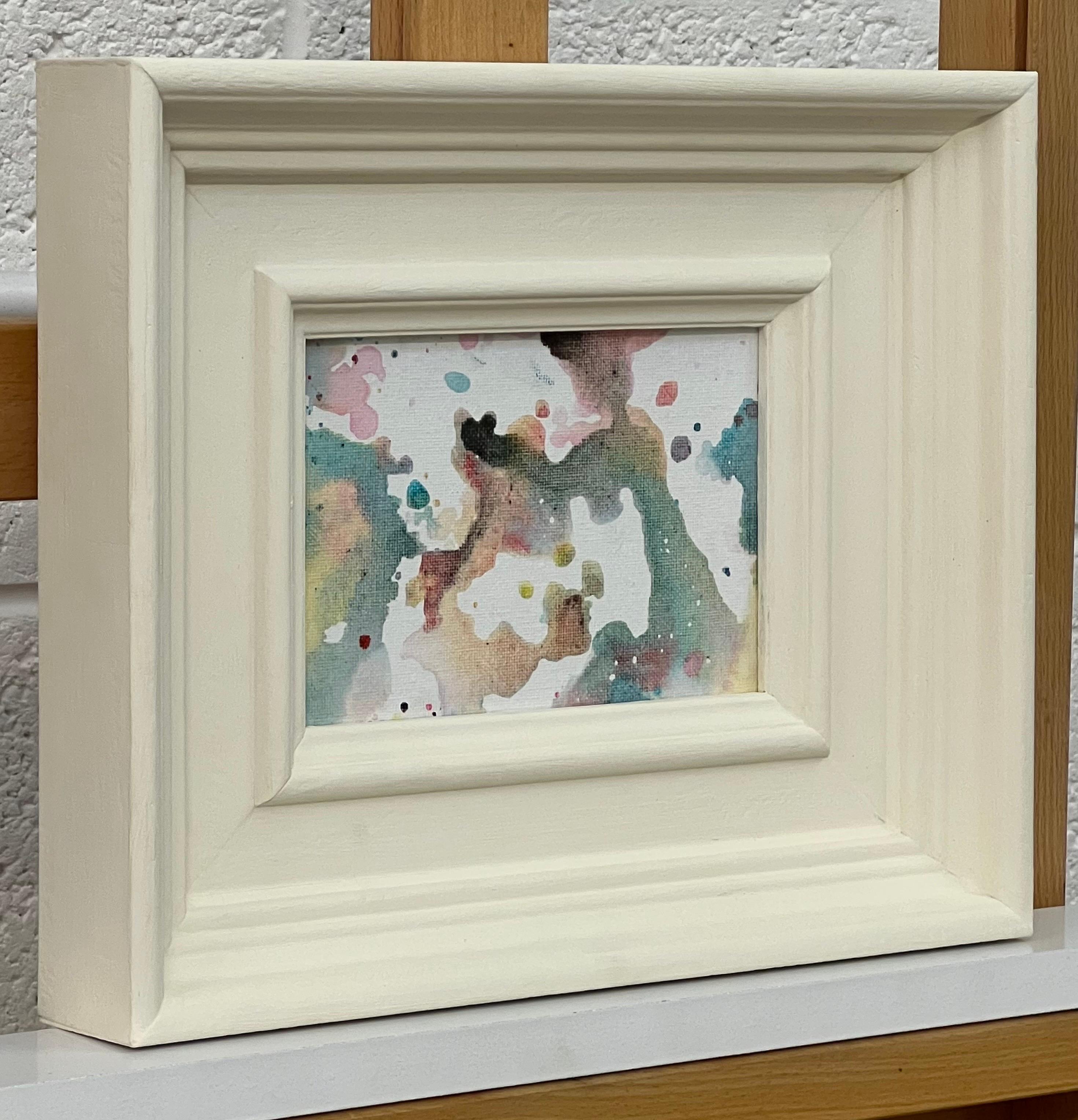 Miniature Abstract Study on White Canvas by Contemporary British Artist - Painting by Angela Wakefield