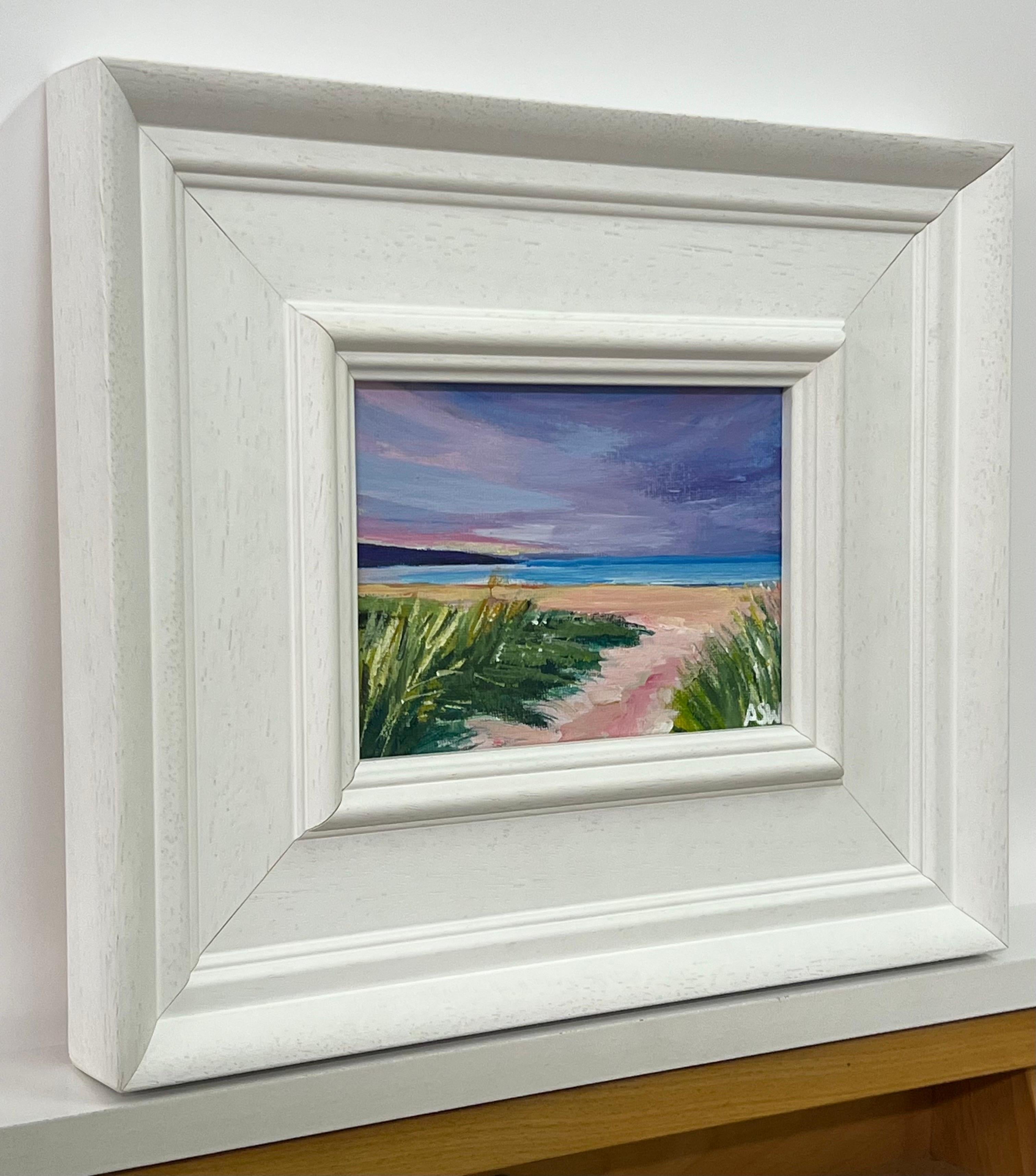 Miniature Beach Landscape of East Coast of Scottish Highlands by British Artist - Painting by Angela Wakefield