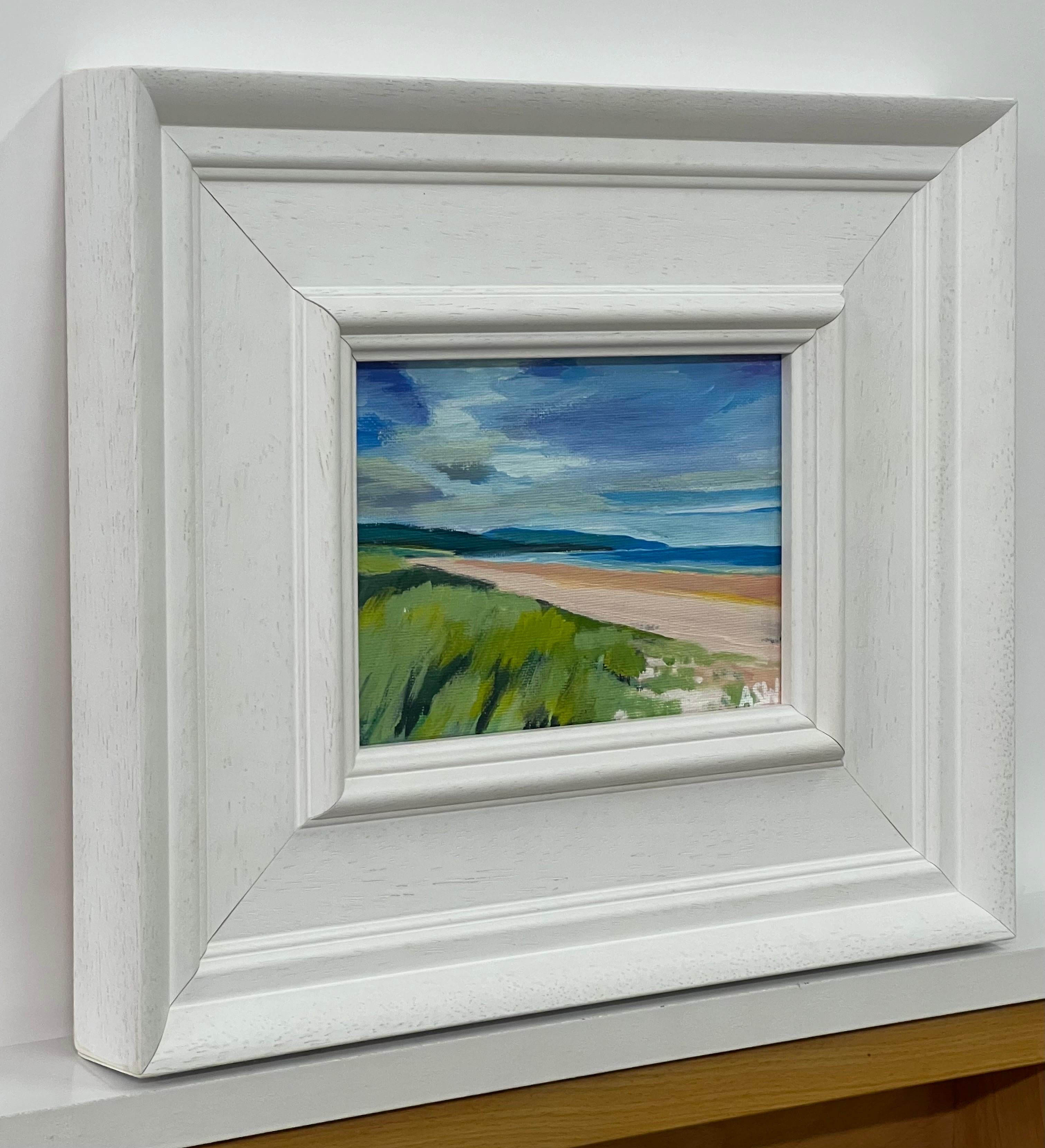 Miniature Beach Landscape of East Coast of Scottish Highlands by British Artist - Contemporary Painting by Angela Wakefield