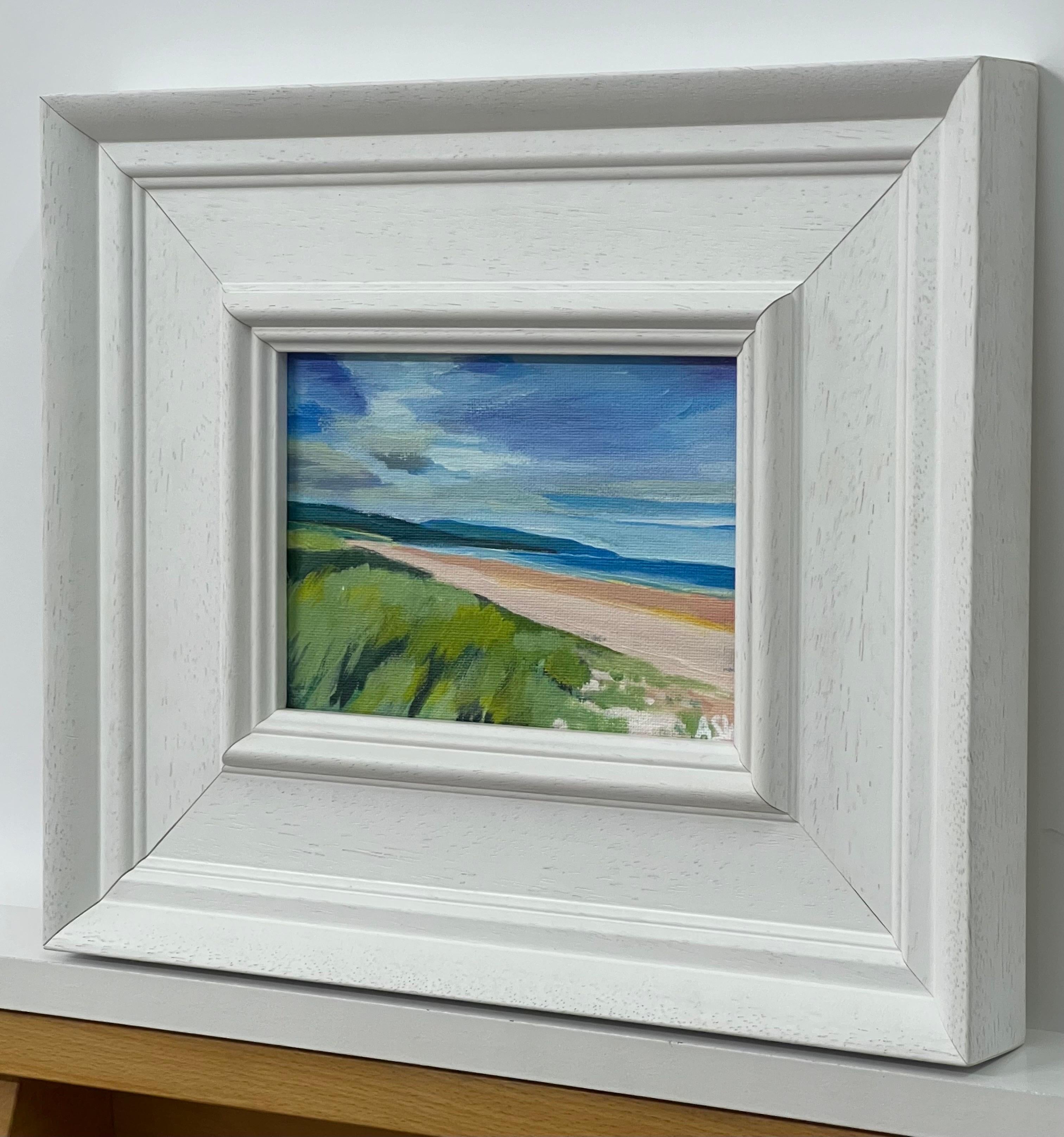 Miniature Beach Landscape of the East Coast of the Scottish Highlands by Contemporary British Artist Angela Wakefield. Brora Beach, Scotland. 

Art measures 7 x 5 inches
Frame measures 12 x 10 inches 

Angela Wakefield has twice been on the front