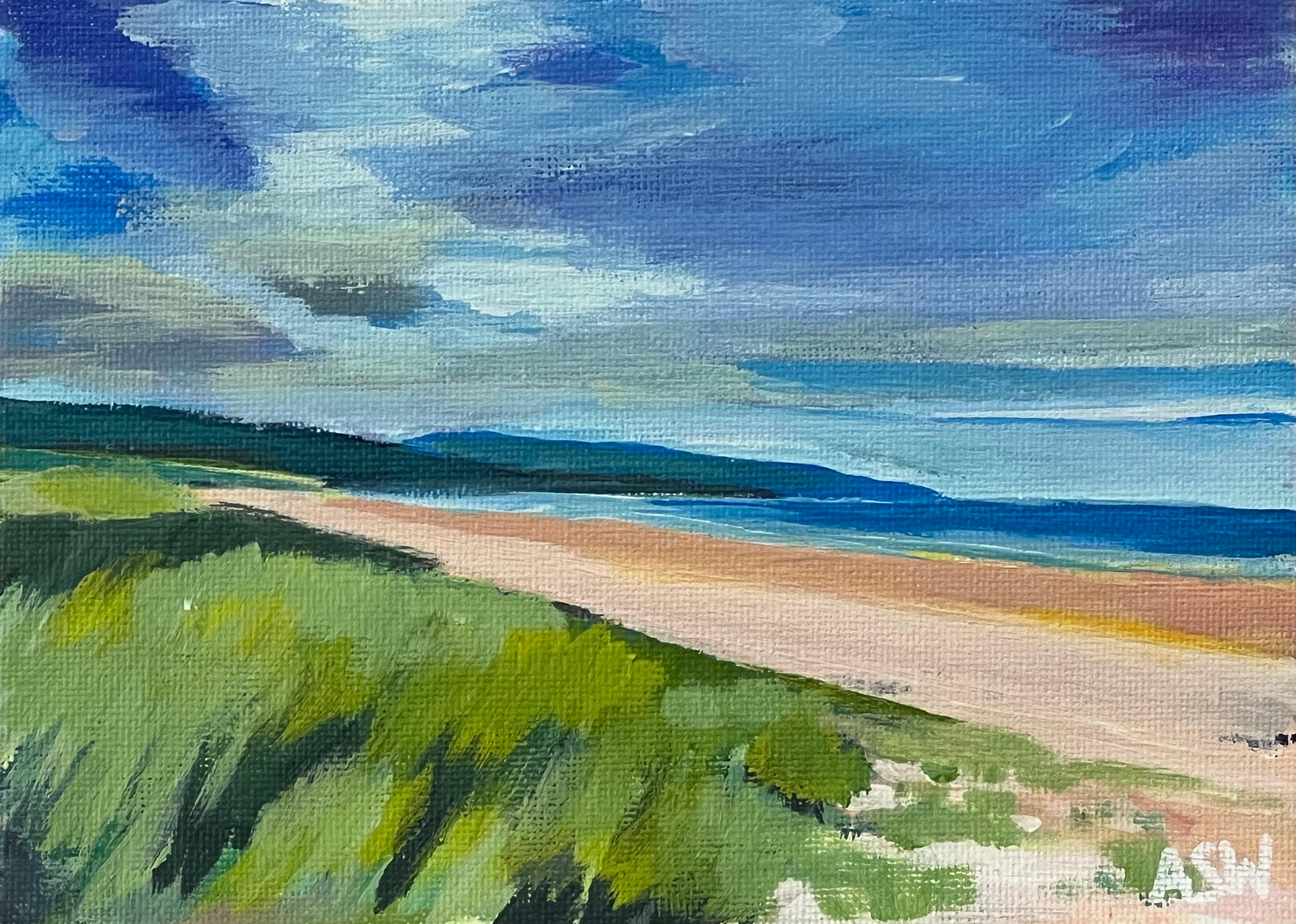 Miniature Beach Landscape of East Coast of Scottish Highlands by British Artist For Sale 4