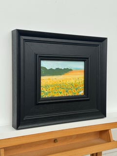 Etude de paysage miniature d'un champ de tournesols, France par un artiste contemporain