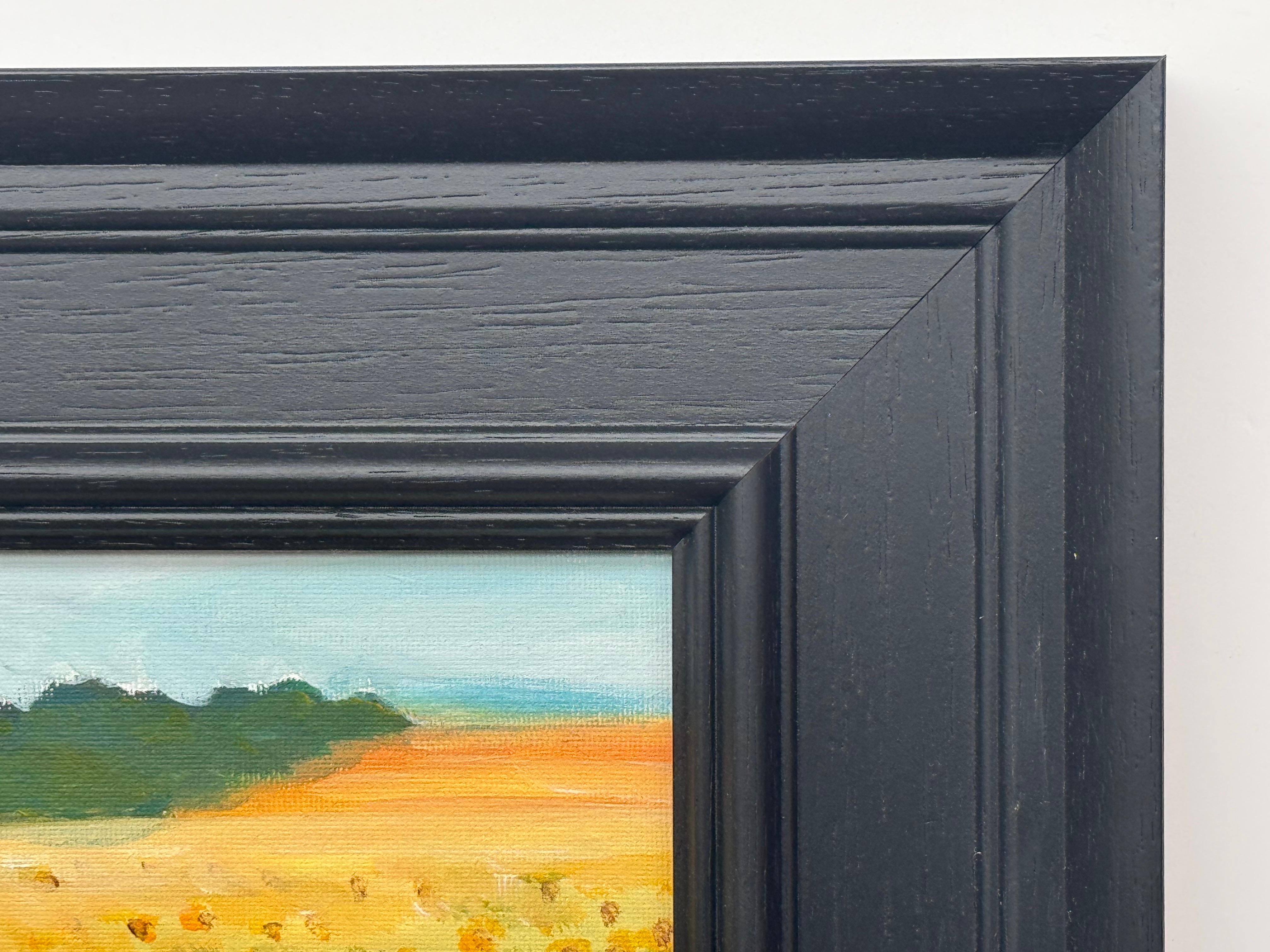 Miniatur-Landschaftsstudie eines Sonnenblumenfeldes, Frankreich, von einem zeitgenössischen Künstler im Angebot 3