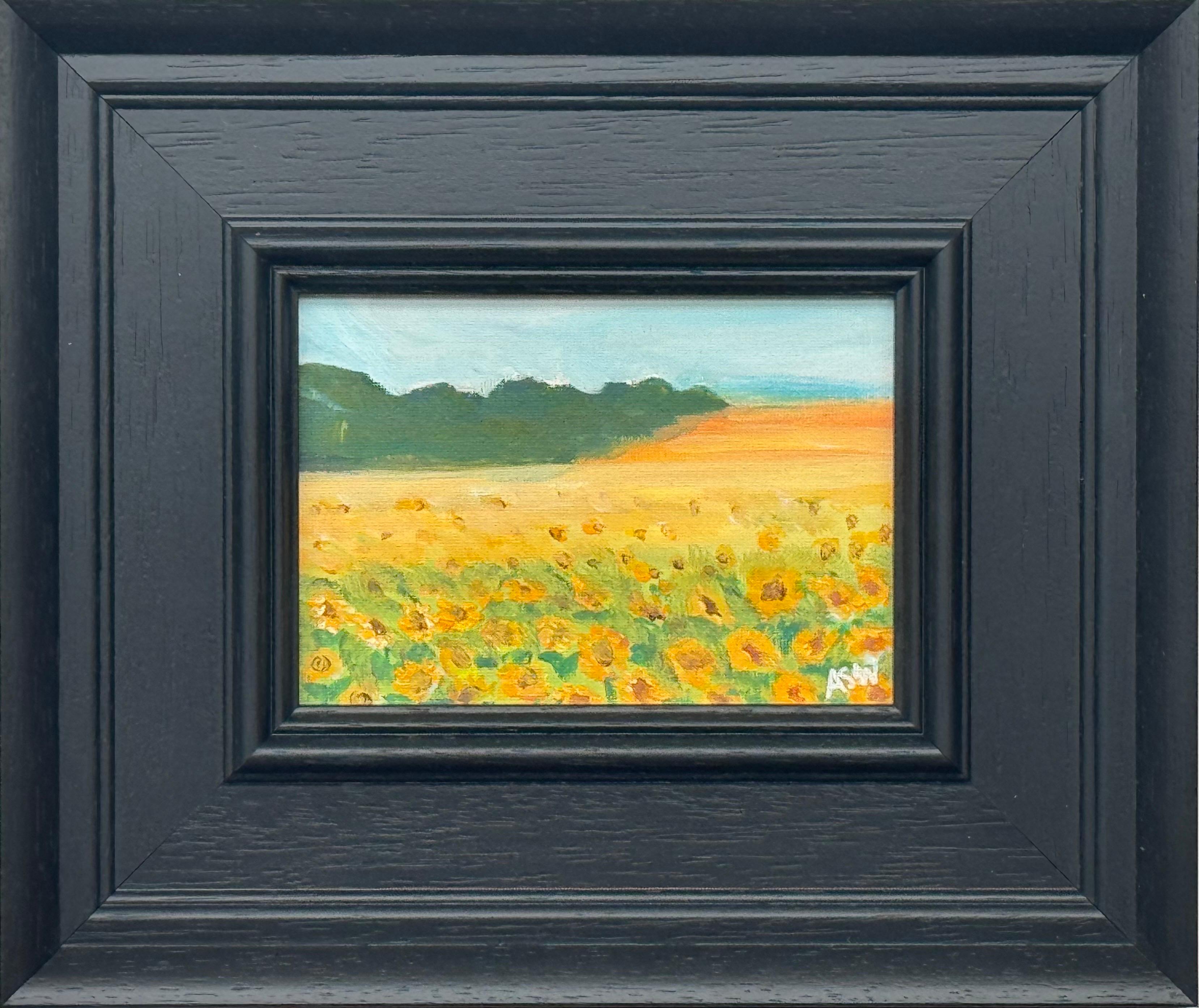 Paisaje en miniatura de un campo de girasoles, Francia, por un artista contemporáneo