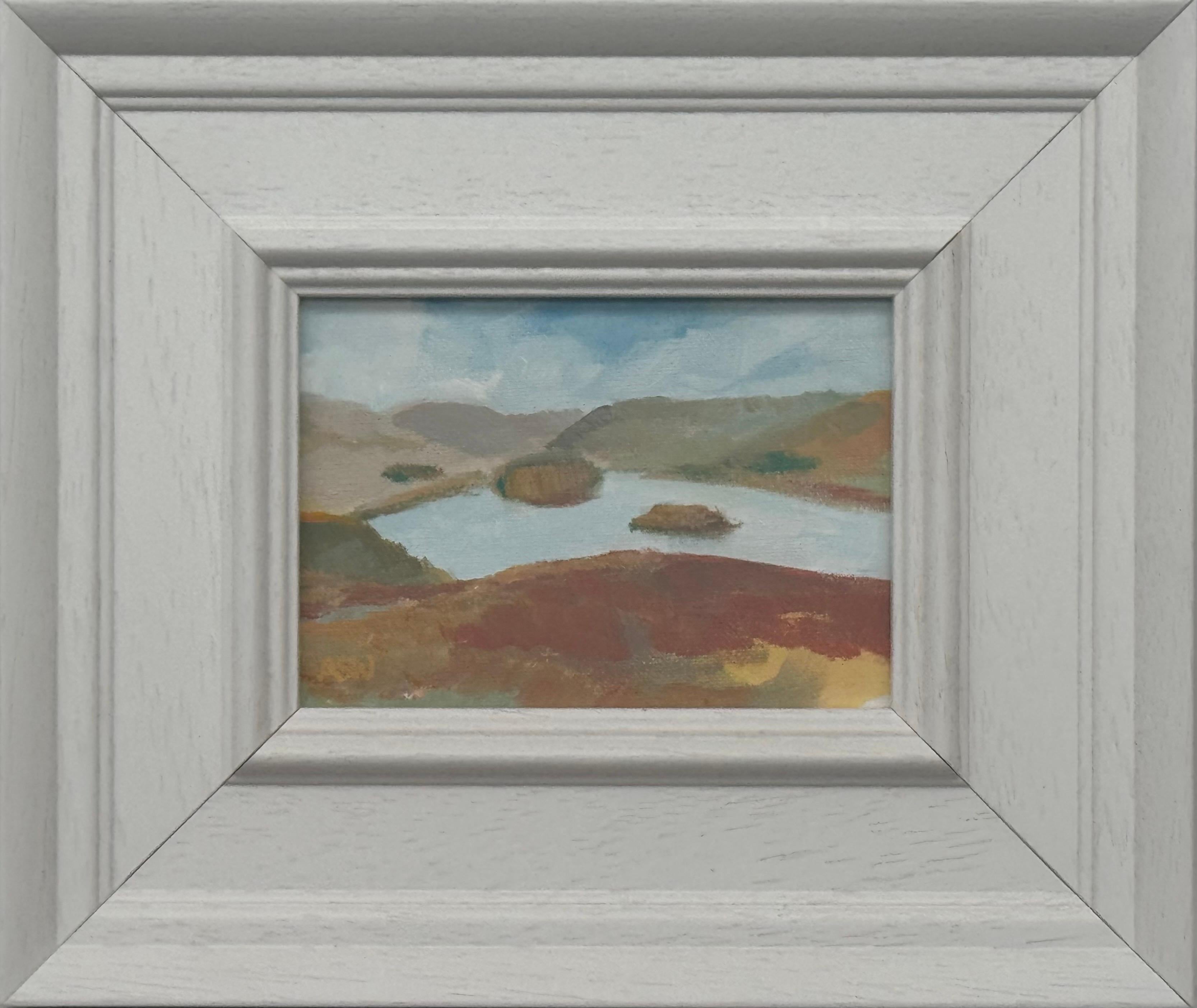 Angela Wakefield Abstract Painting - Miniature Landscape of Haweswater using Pastel Shades in Lake District England