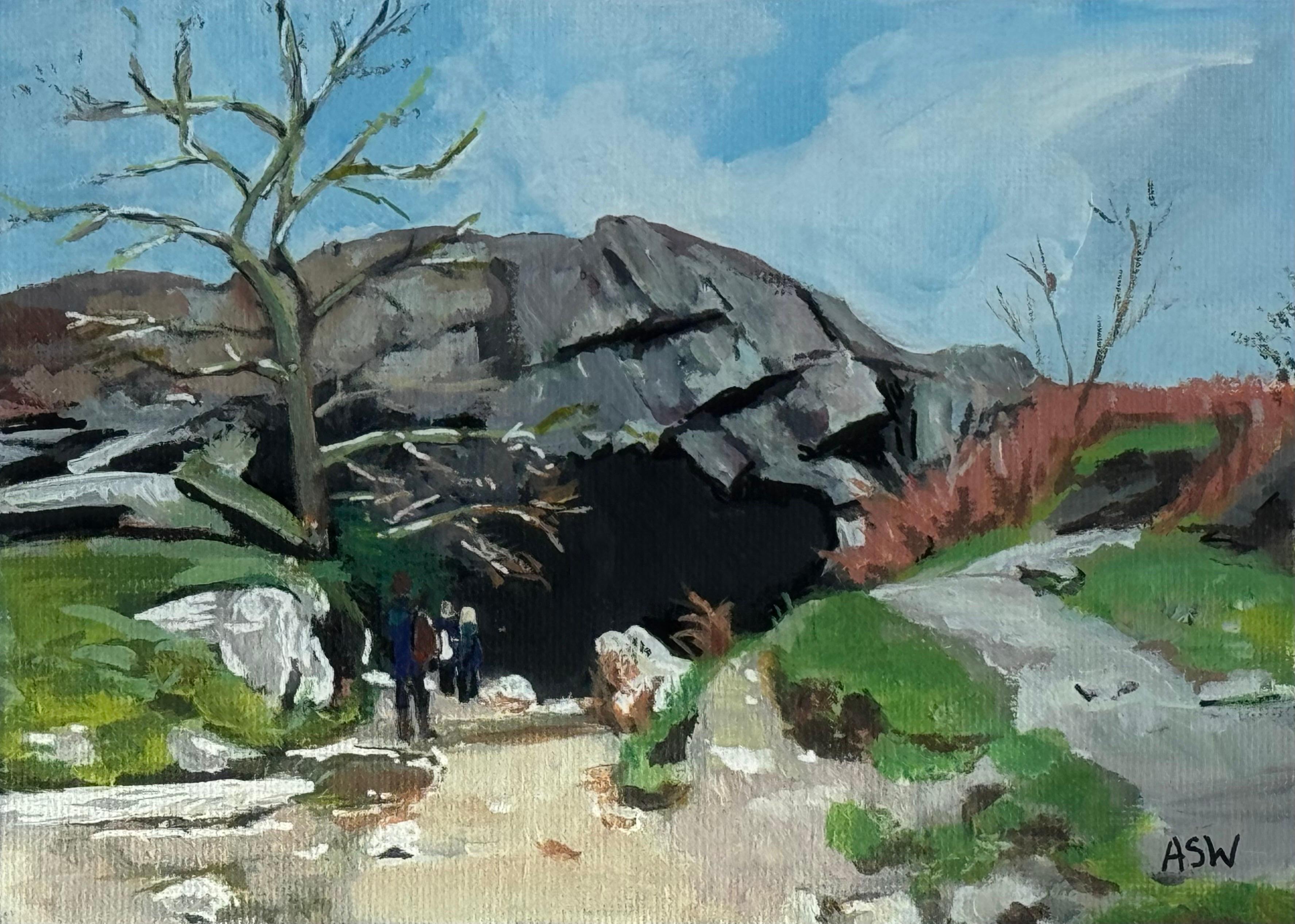 Paesaggio in miniatura delle grotte di Rydal sul Loughrigg Fell nel Lake District in Inghilterra - Painting di Angela Wakefield