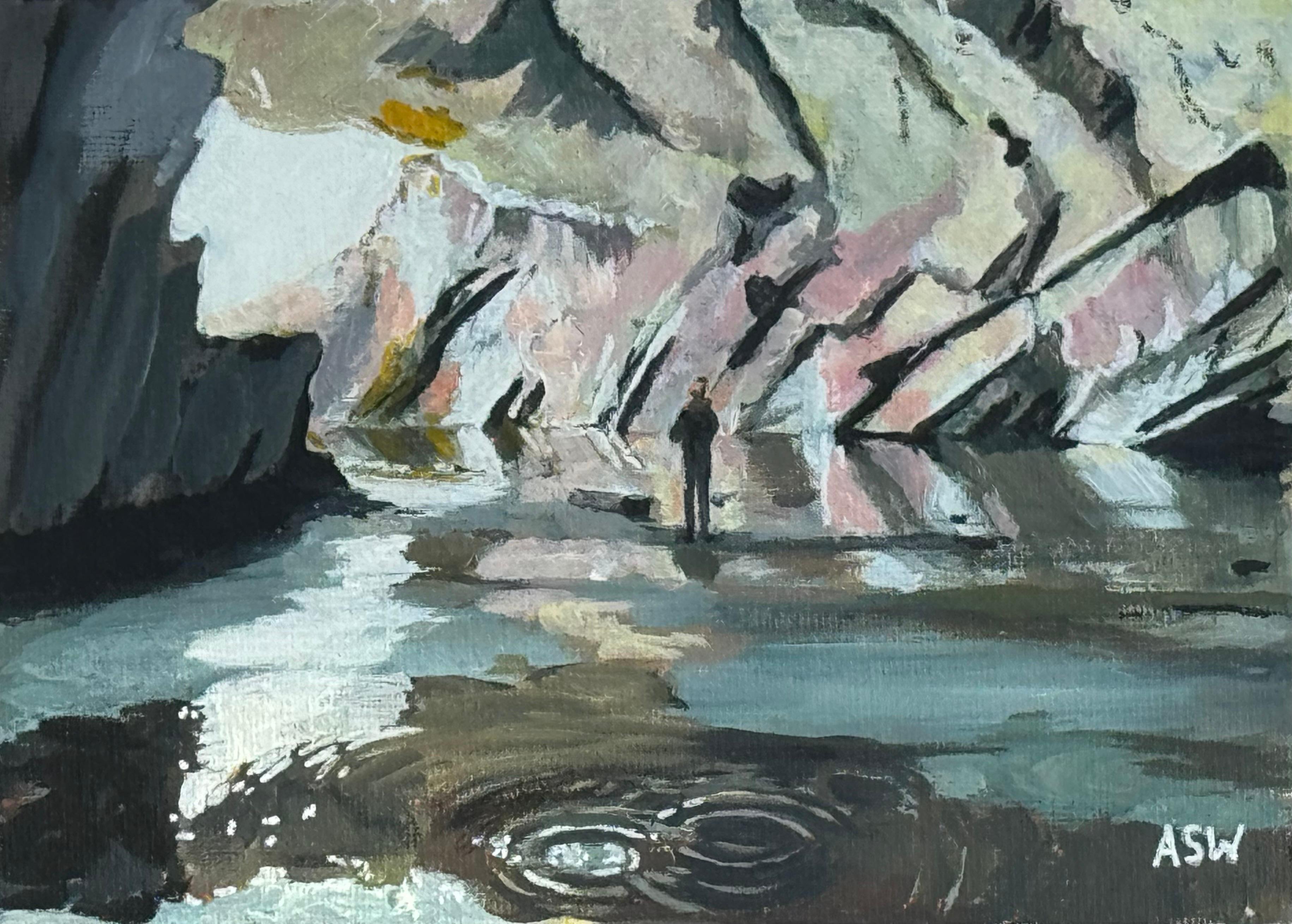 Abstract Painting de Angela Wakefield - Paisaje en miniatura de las cuevas de Rydal en Loughrigg Fell, en el Distrito de los Lagos, Inglaterra