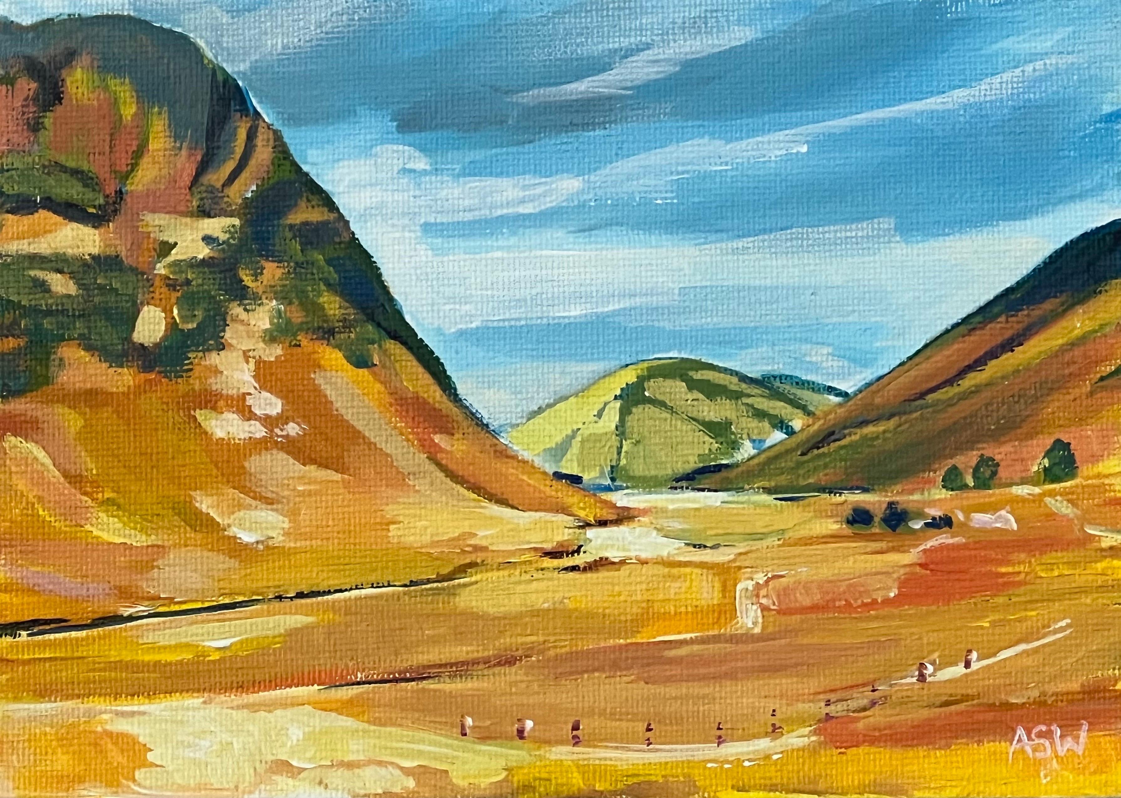 Miniatur-Landschaftsstudie der schottischen Highlands des zeitgenössischen britischen Künstlers im Angebot 7