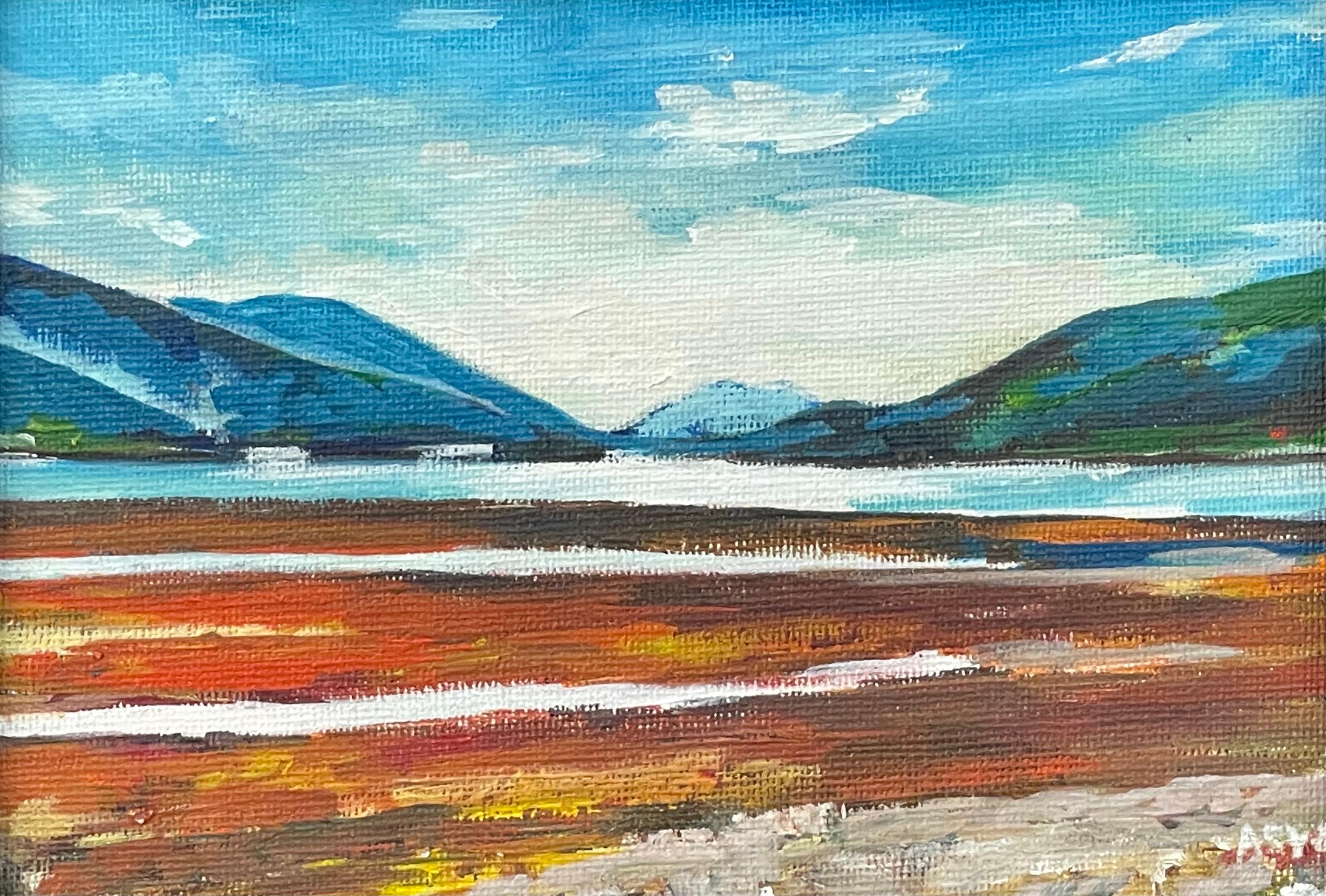 Estudio de paisaje en miniatura de las Tierras Altas de Escocia por un artista británico contemporáneo - Painting de Angela Wakefield