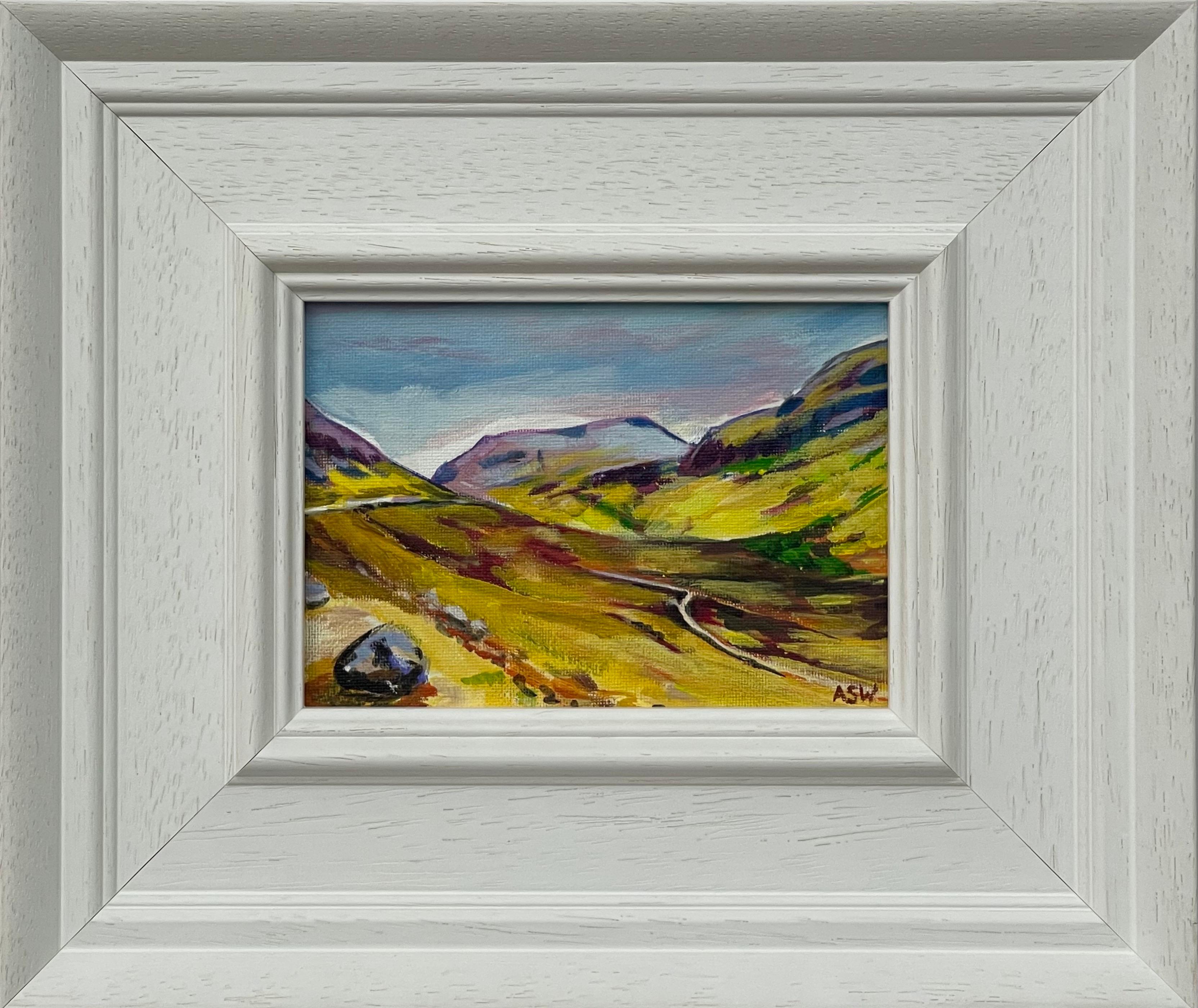 Angela Wakefield Abstract Painting - Miniature Landscape Study of Scottish Highlands by Contemporary British Artist