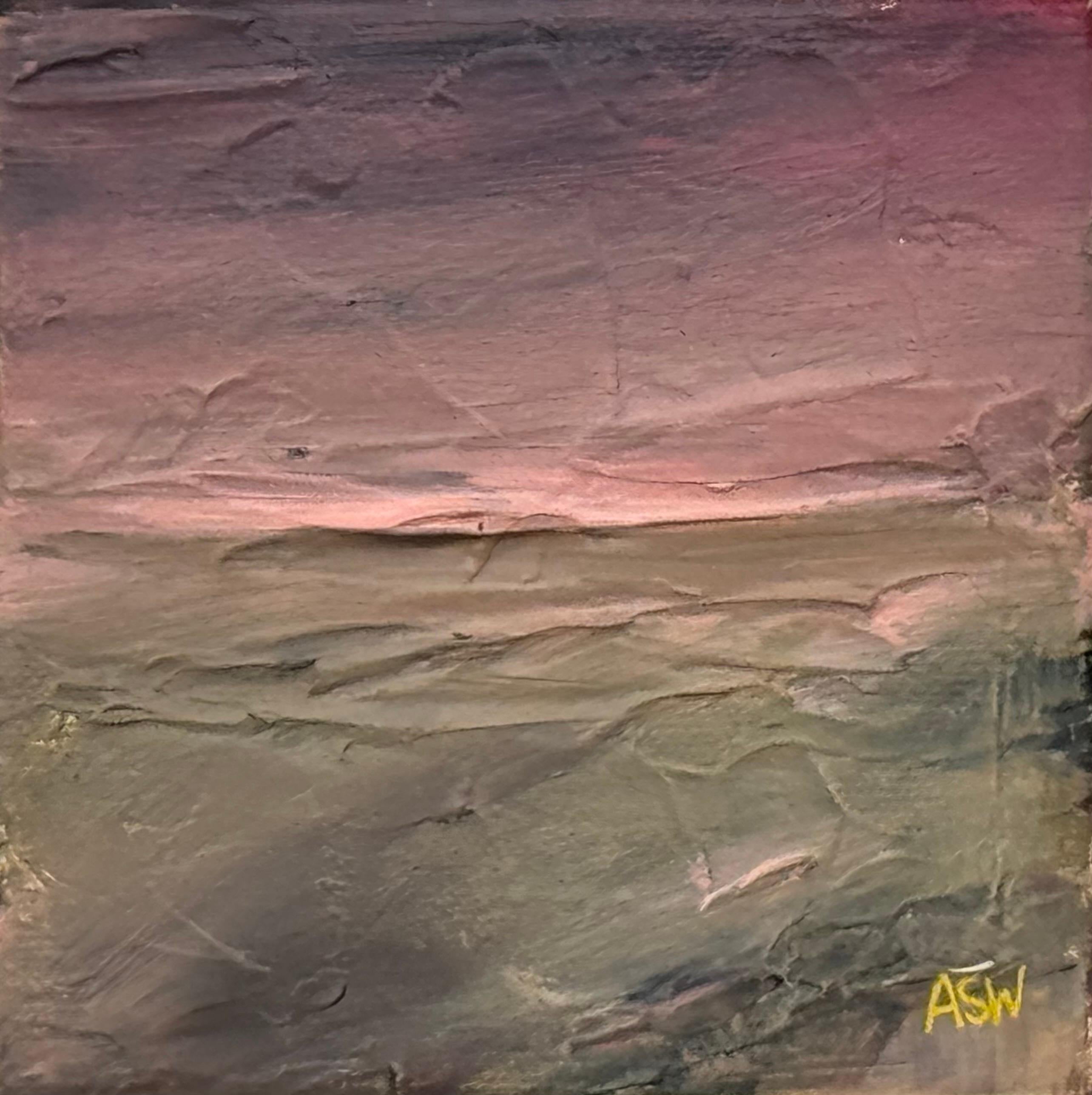 Miniatur Kaminsims Kunst - Original Abstrakte Landschaft mit Pink & Sage Green