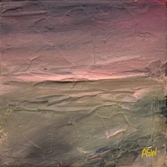 Miniature Mantellpiece Art - Original Abstract Landscape with Pink & Sage Green (Paysage abstrait avec rose et vert sauge)
